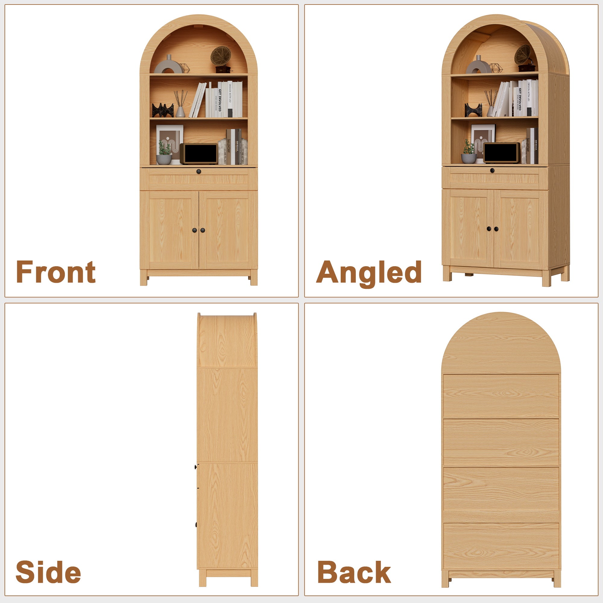Arched Pantry Cabinet, 71" Kitchen Pantry Cabinet with Smooth Gliding Drawers and Adjustable Shelf for Living Room, Dining Room