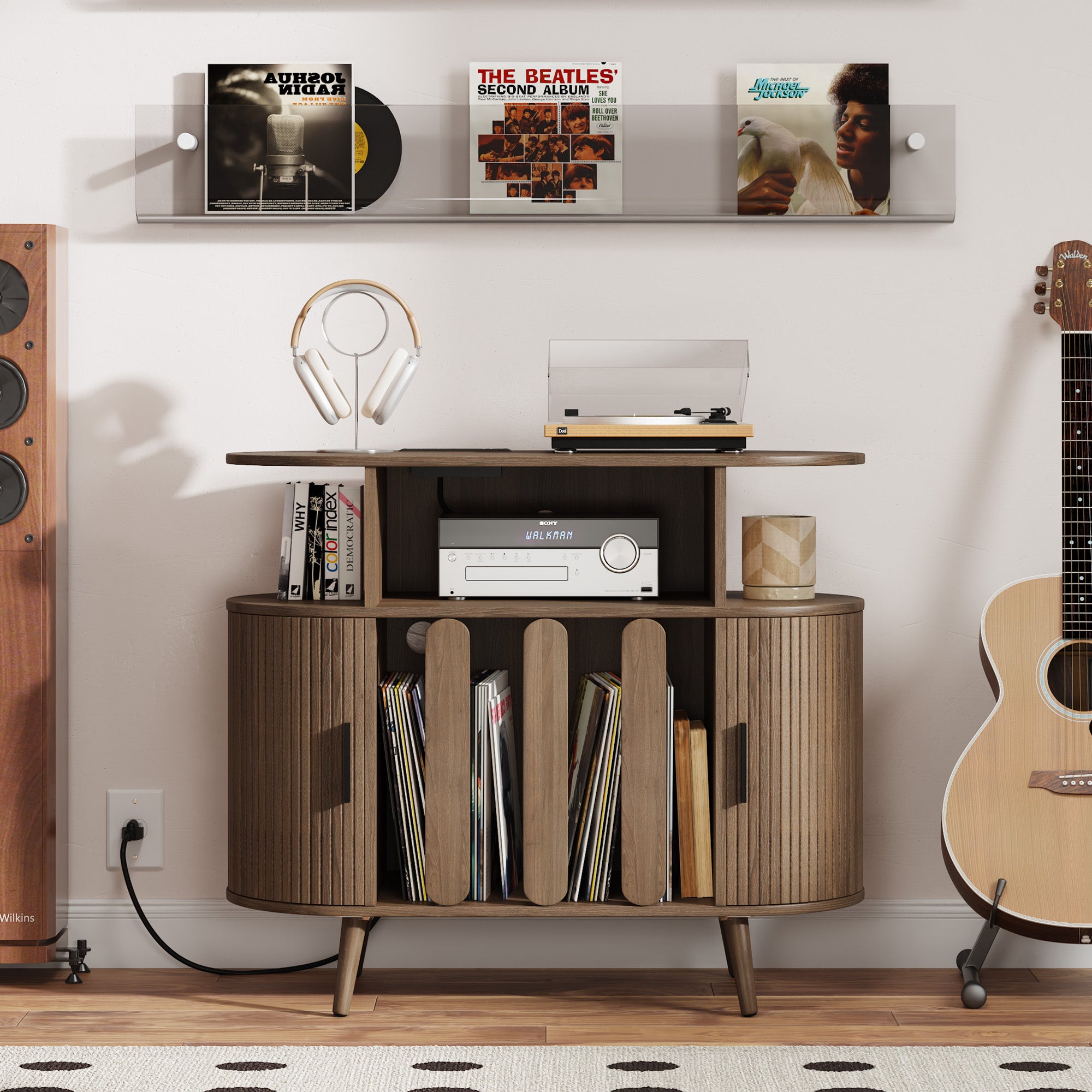 Record Player Stand with Vinyl Storage, Record Player Table