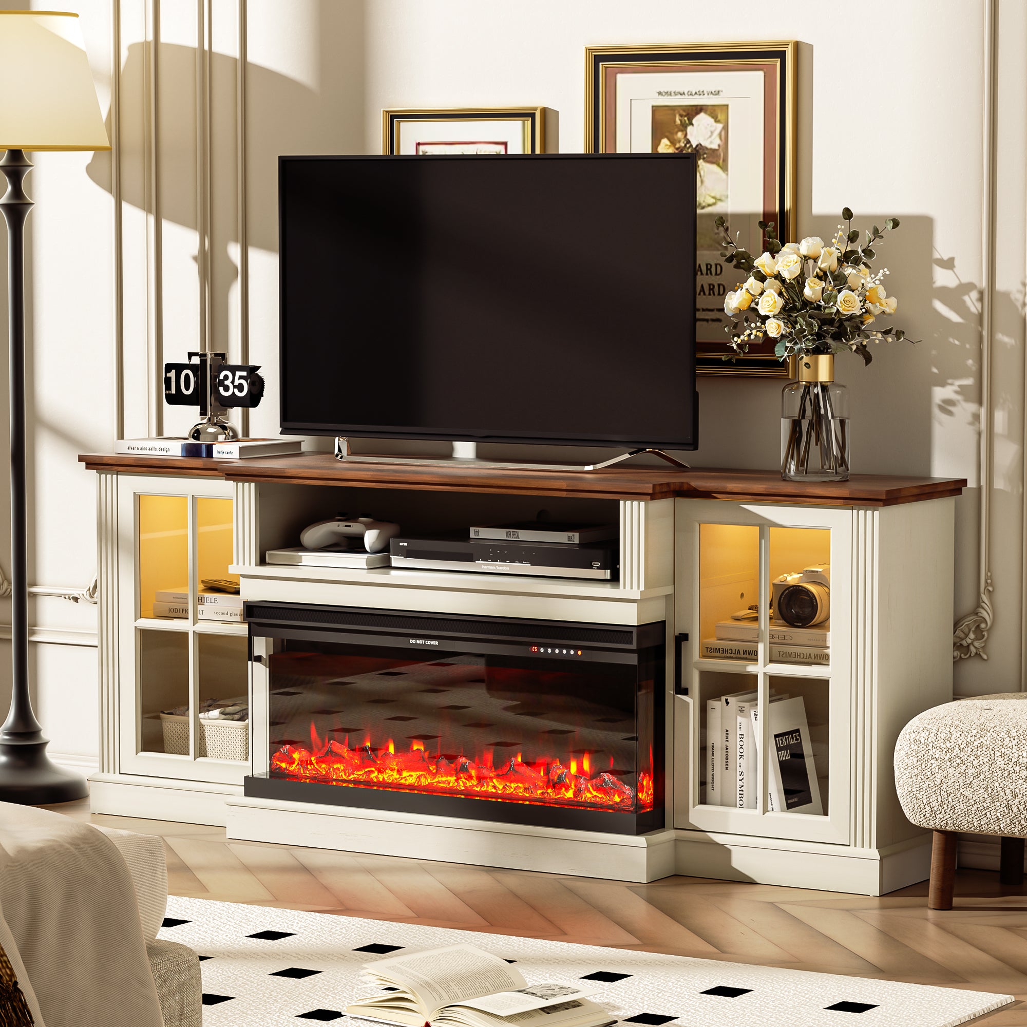 Farmhouse TV Stand With 23" Electric Fireplace for 70" TVs