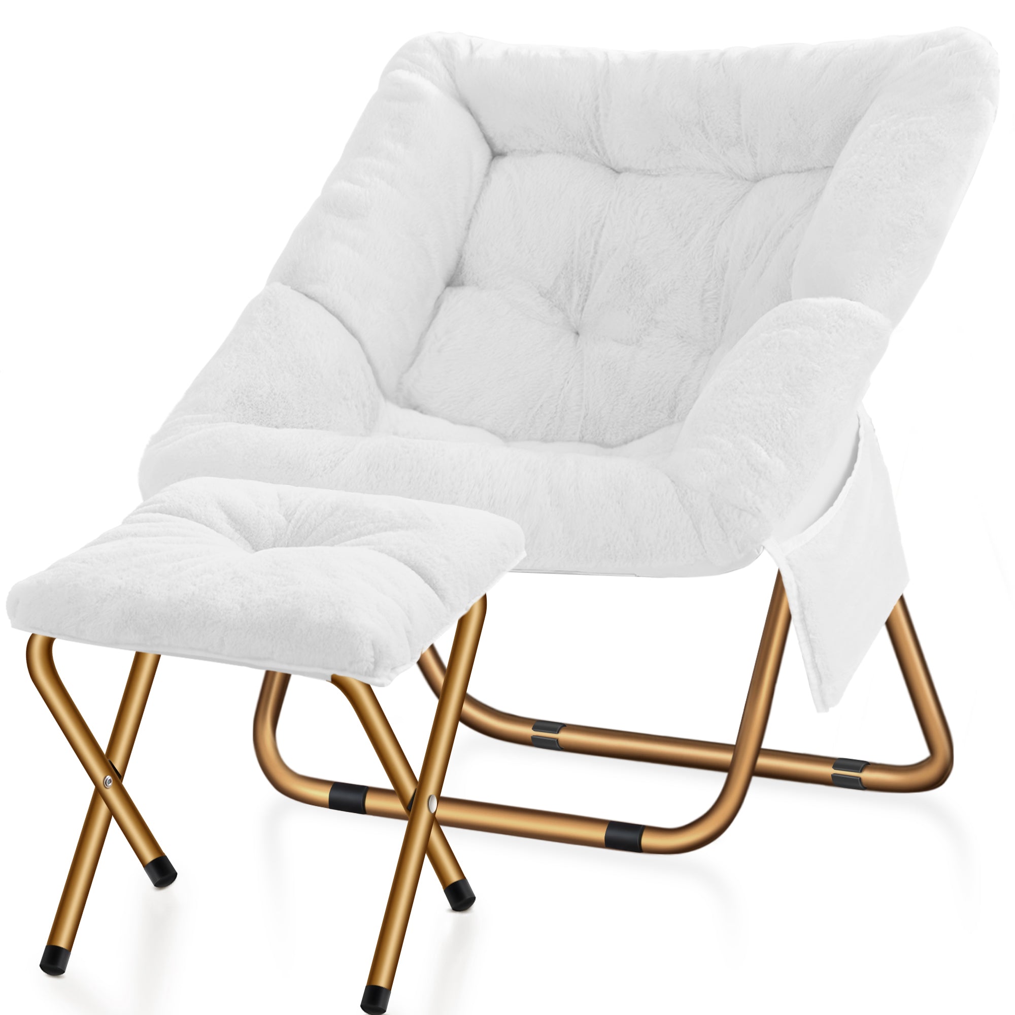 Comfy Saucer Chair, Foldable Living Room Chairs, Soft Faux Fur Lounge Chair for Bedroom, Reading Chairs for Adults,Teens, X-Large