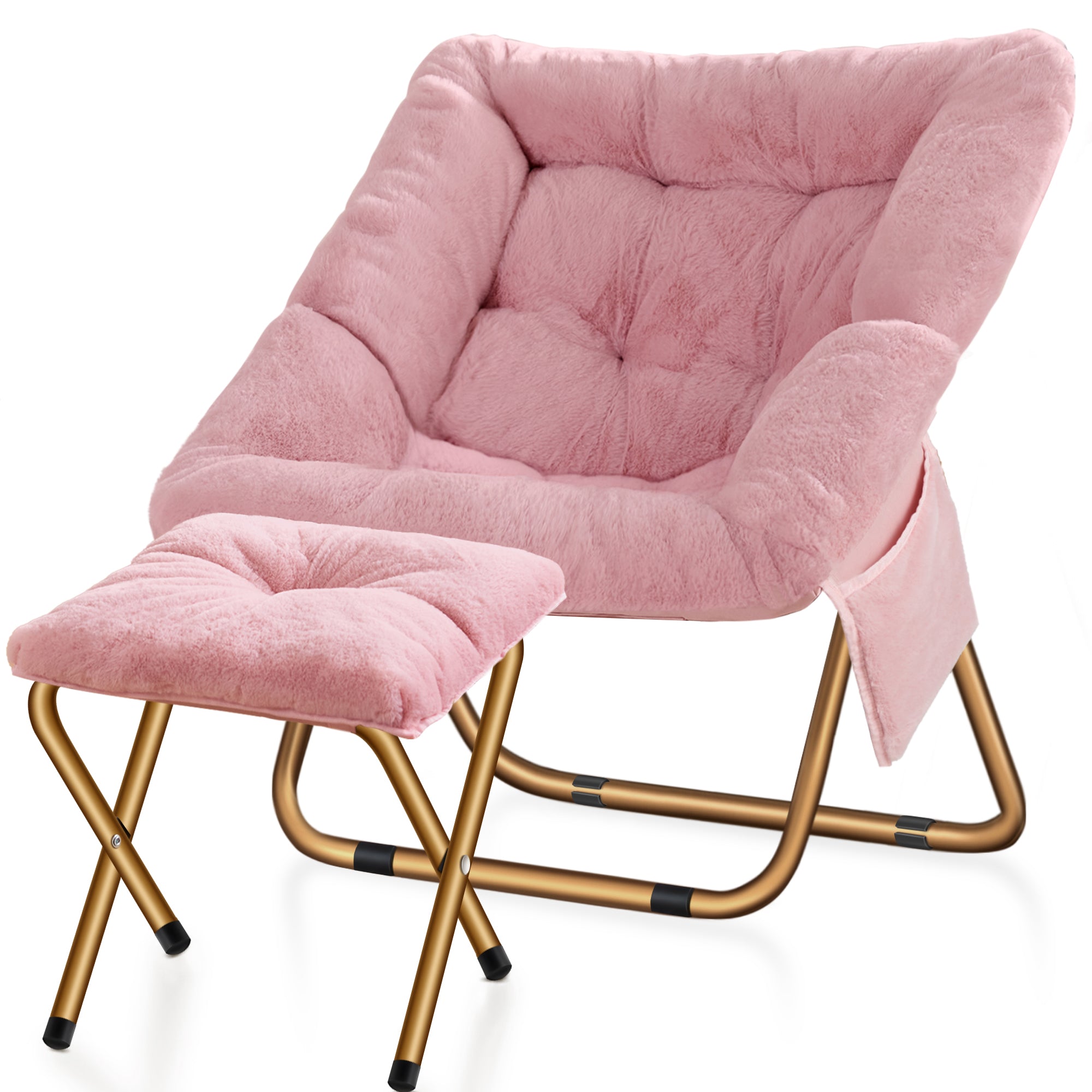 Comfy Saucer Chair, Foldable Living Room Chairs, Soft Faux Fur Lounge Chair for Bedroom, Reading Chairs for Adults,Teens, X-Large