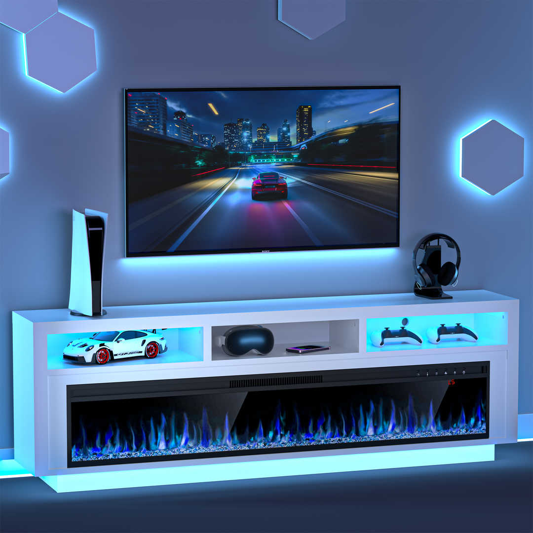 Fireplace TV Stand with LED Lights and Storage Cabinet