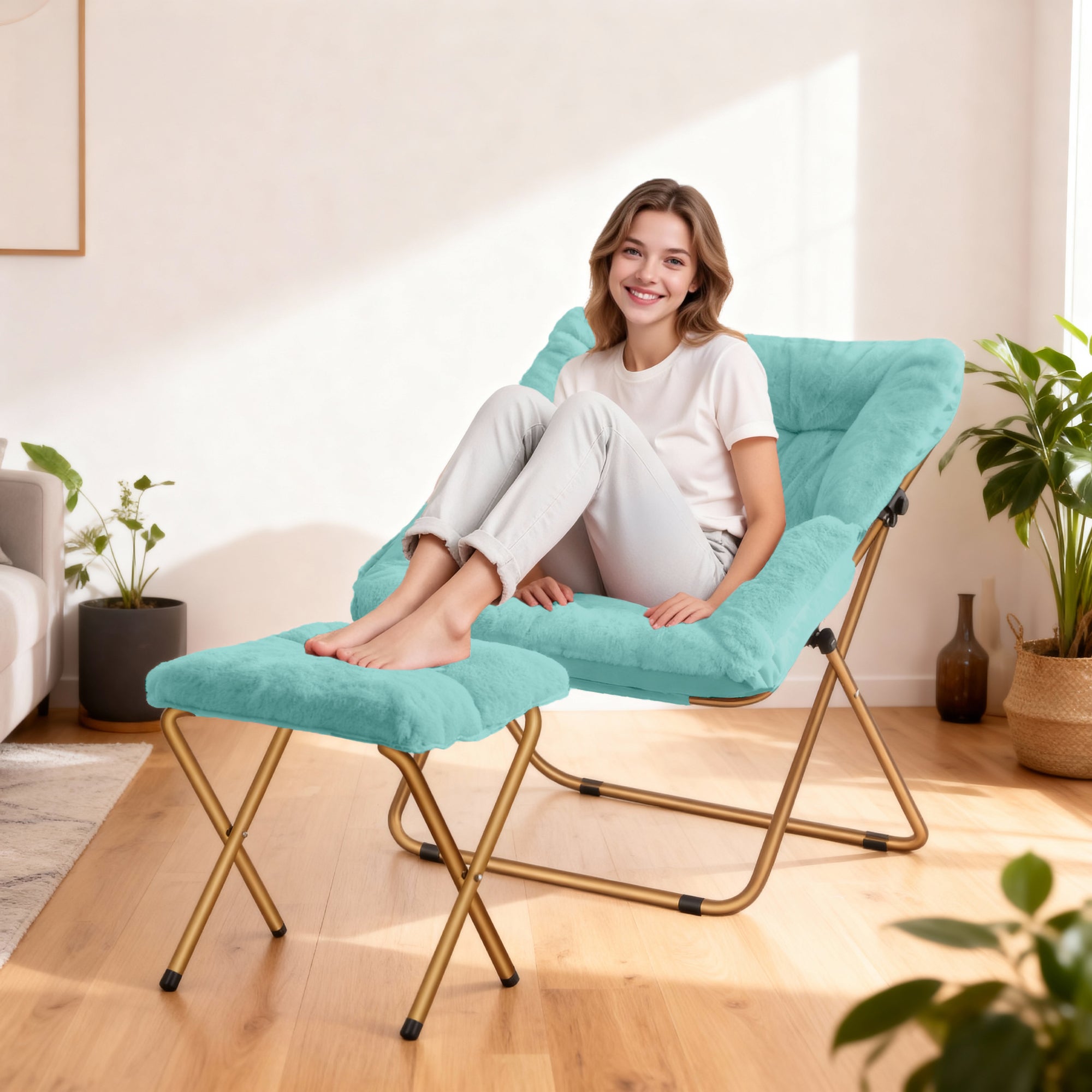 Comfy Saucer Chair, Foldable Living Room Chairs, Soft Faux Fur Lounge Chair for Bedroom, Reading Chairs for Adults,Teens, X-Large