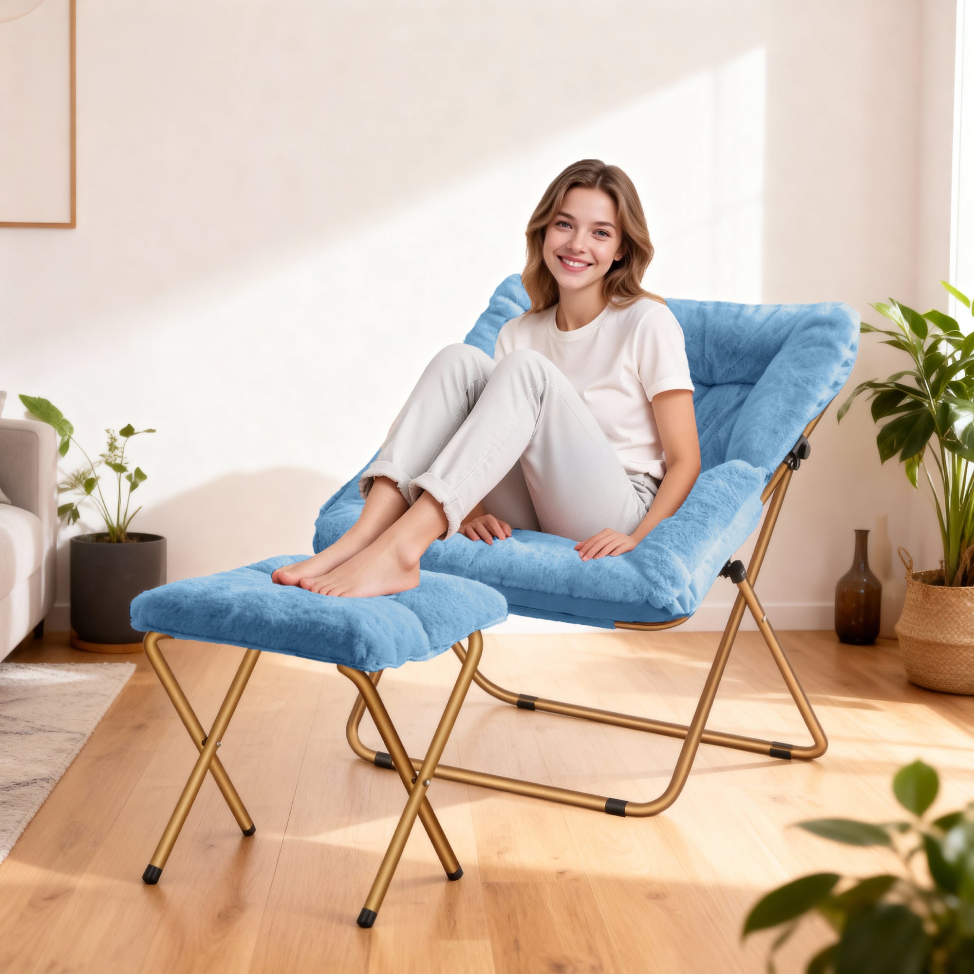 Comfy Saucer Chair, Foldable Living Room Chairs, Soft Faux Fur Lounge Chair for Bedroom, Reading Chairs for Adults,Teens, X-Large