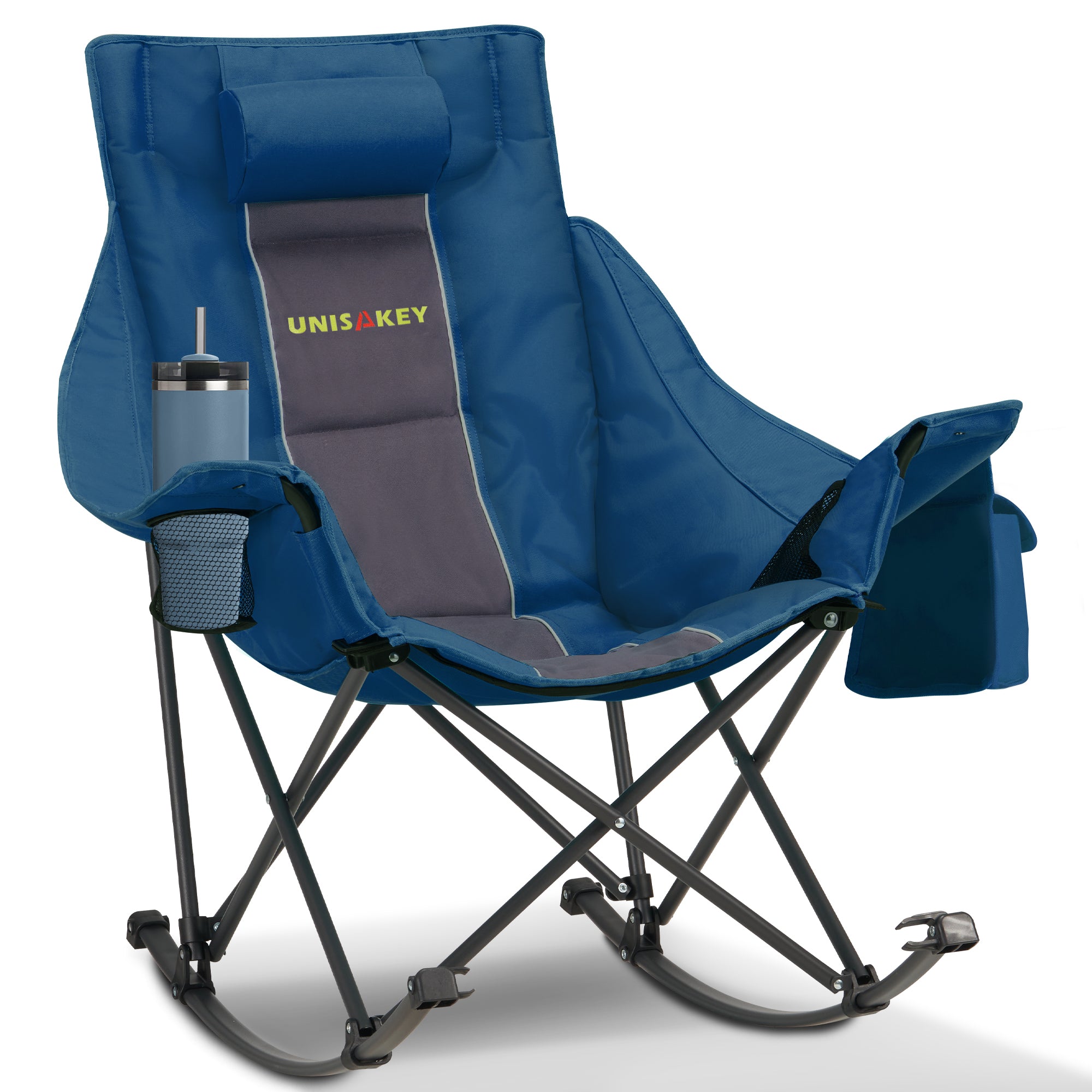 Oversized Rocking Camping Chair with Headrest & Cup Holder - 400lbs Capacity, 600D Oxford Fabric