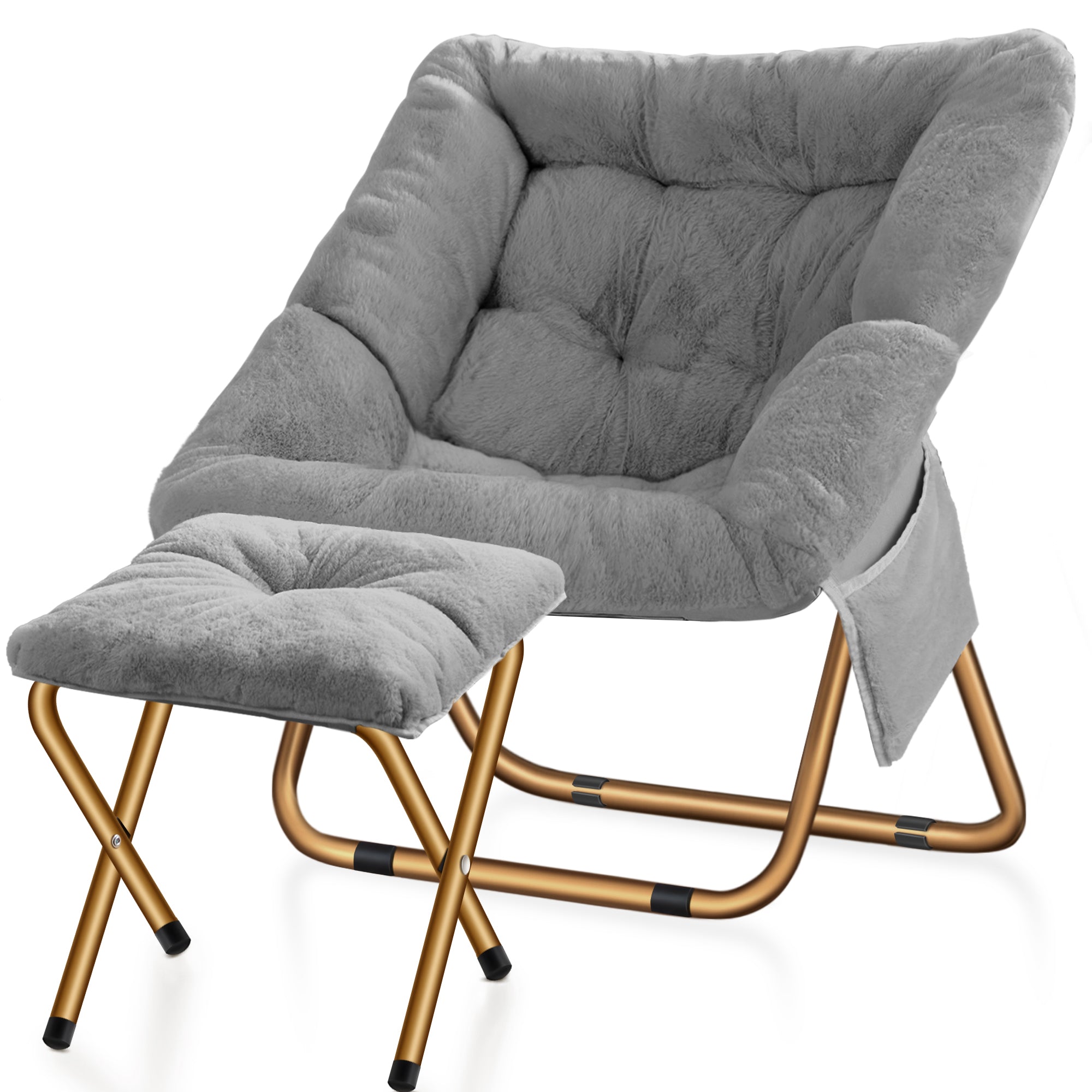 Comfy Saucer Chair, Foldable Living Room Chairs, Soft Faux Fur Lounge Chair for Bedroom, Reading Chairs for Adults,Teens, X-Large