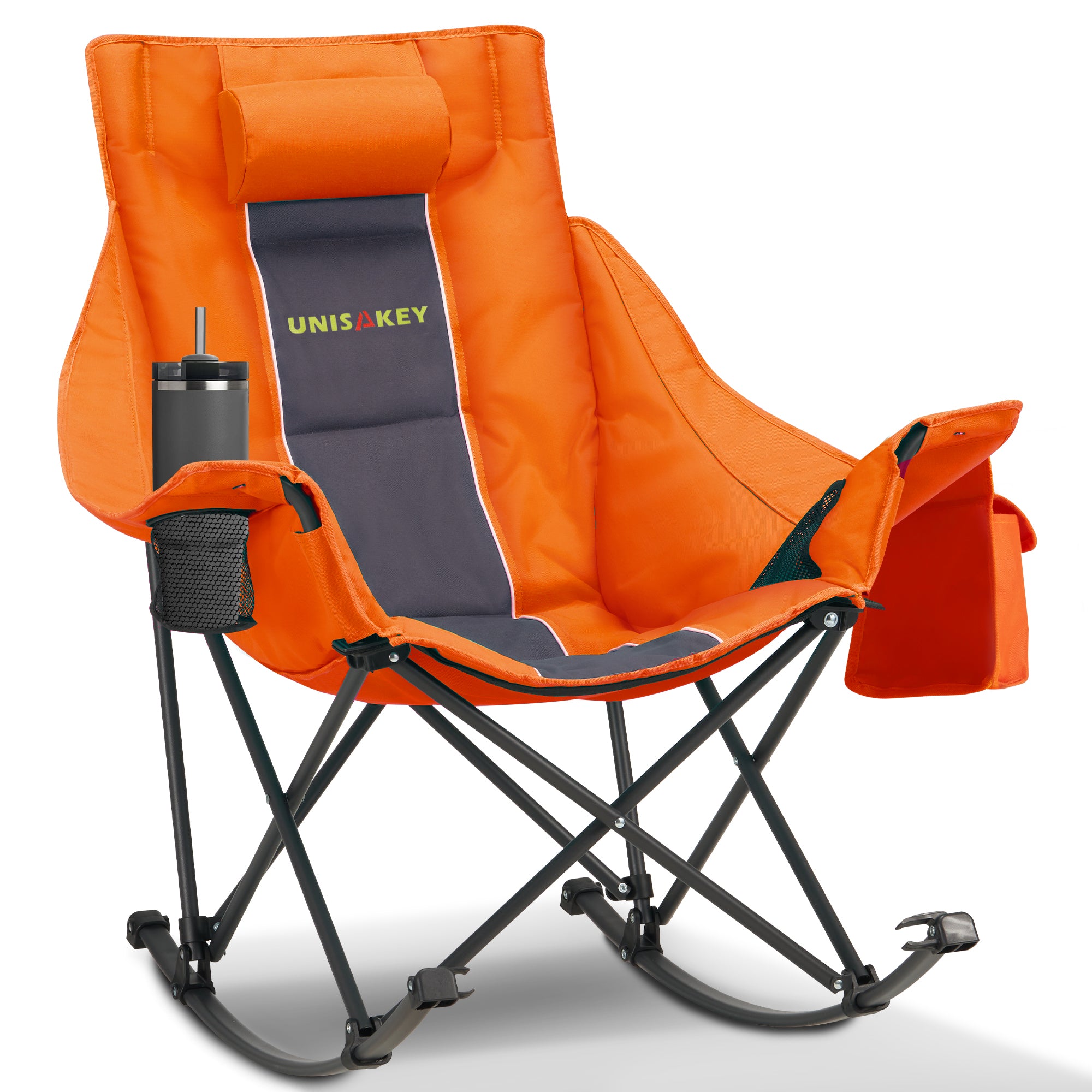 Oversized Rocking Camping Chair with Headrest & Cup Holder - 400lbs Capacity, 600D Oxford Fabric