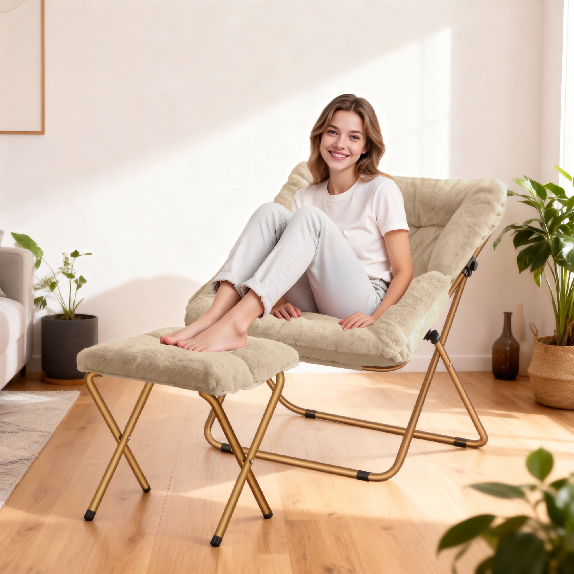 Comfy Saucer Chair, Foldable Living Room Chairs, Soft Faux Fur Lounge Chair for Bedroom, Reading Chairs for Adults,Teens, X-Large