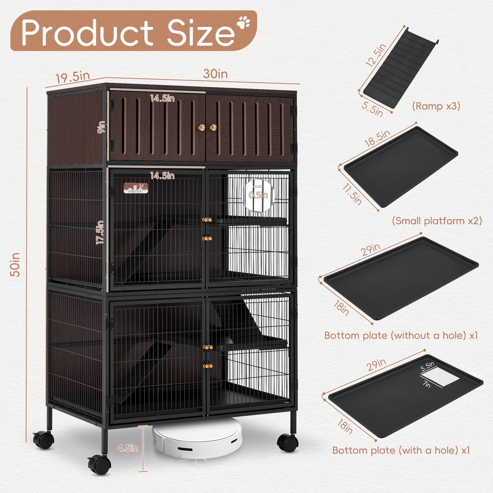 50"H Metal Large Ferret Cage with Removable Ramps, Double Door