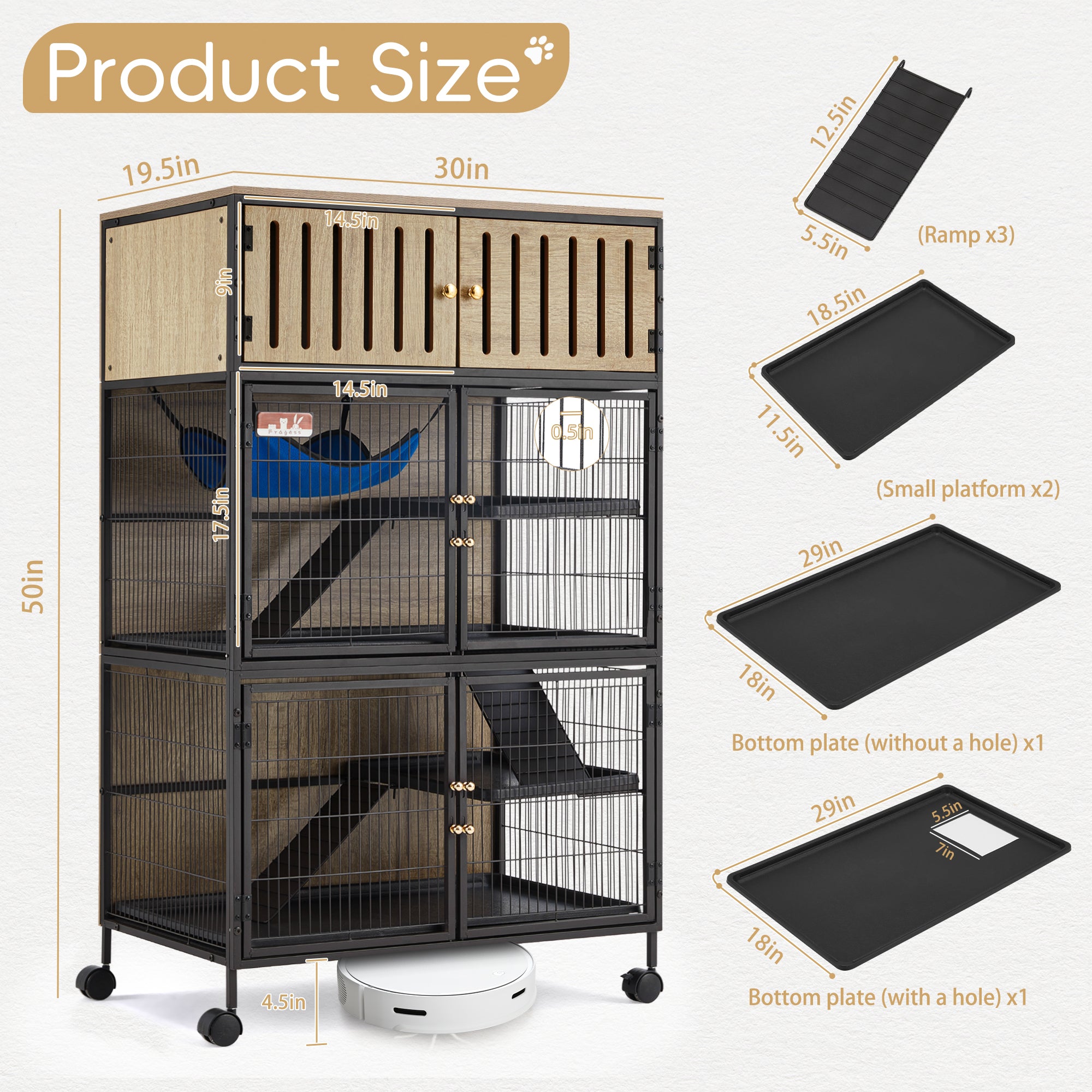 60"H Metal Large Ferret Cage with Removable Ramps, Double Door