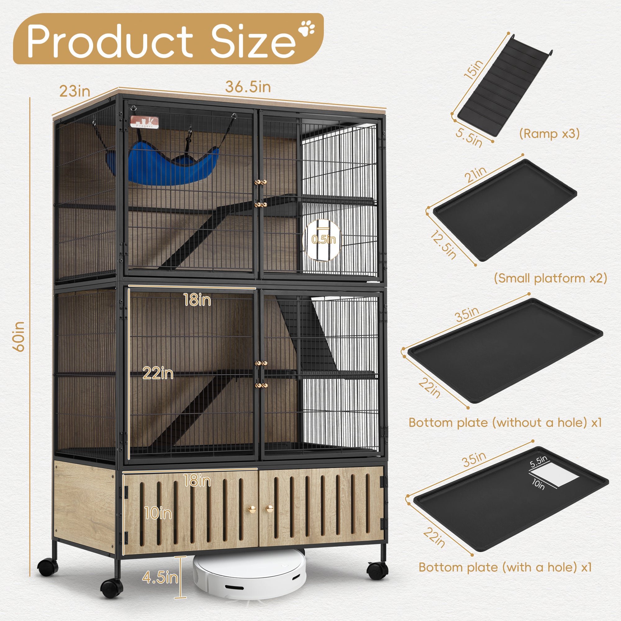 60"H Metal Large Ferret Cage with Removable Ramps, Double Door