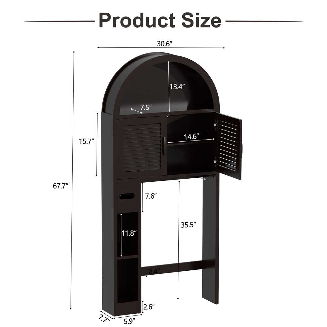 Over The Toilet Storage Cabinet with Wood Grain Doors and Arc Design