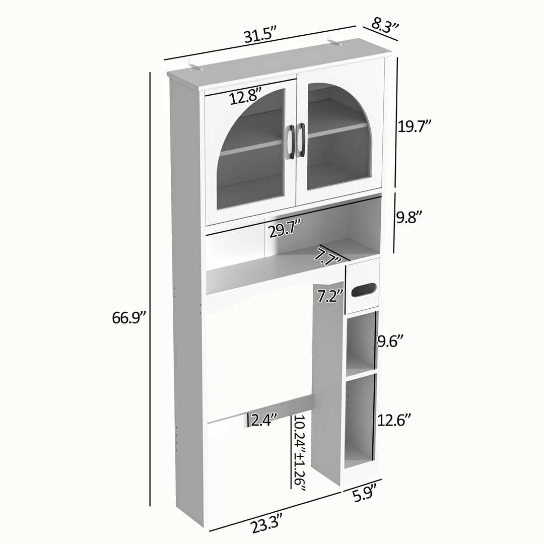 Over The Toilet Storage Cabinet with Wood Grain Doors and Arc Design