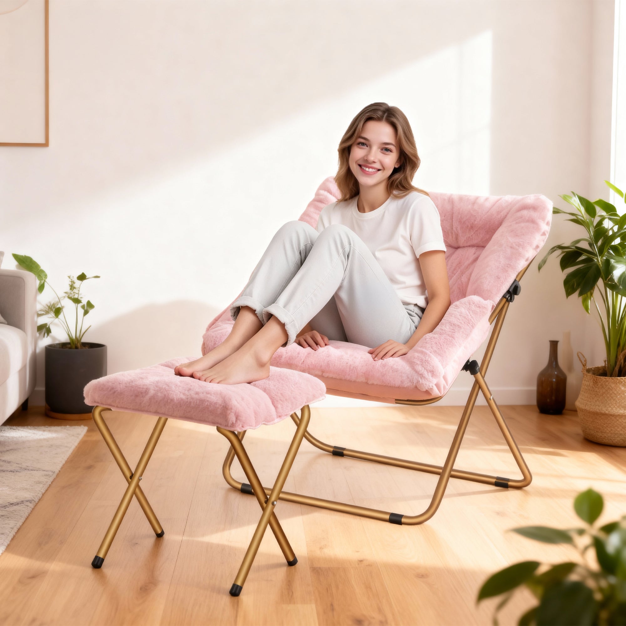 Comfy Saucer Chair, Foldable Living Room Chairs, Soft Faux Fur Lounge Chair for Bedroom, Reading Chairs for Adults,Teens, X-Large