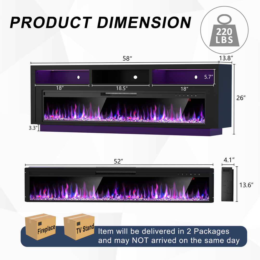 Fireplace TV Stand with LED Lights and Storage Cabinet
