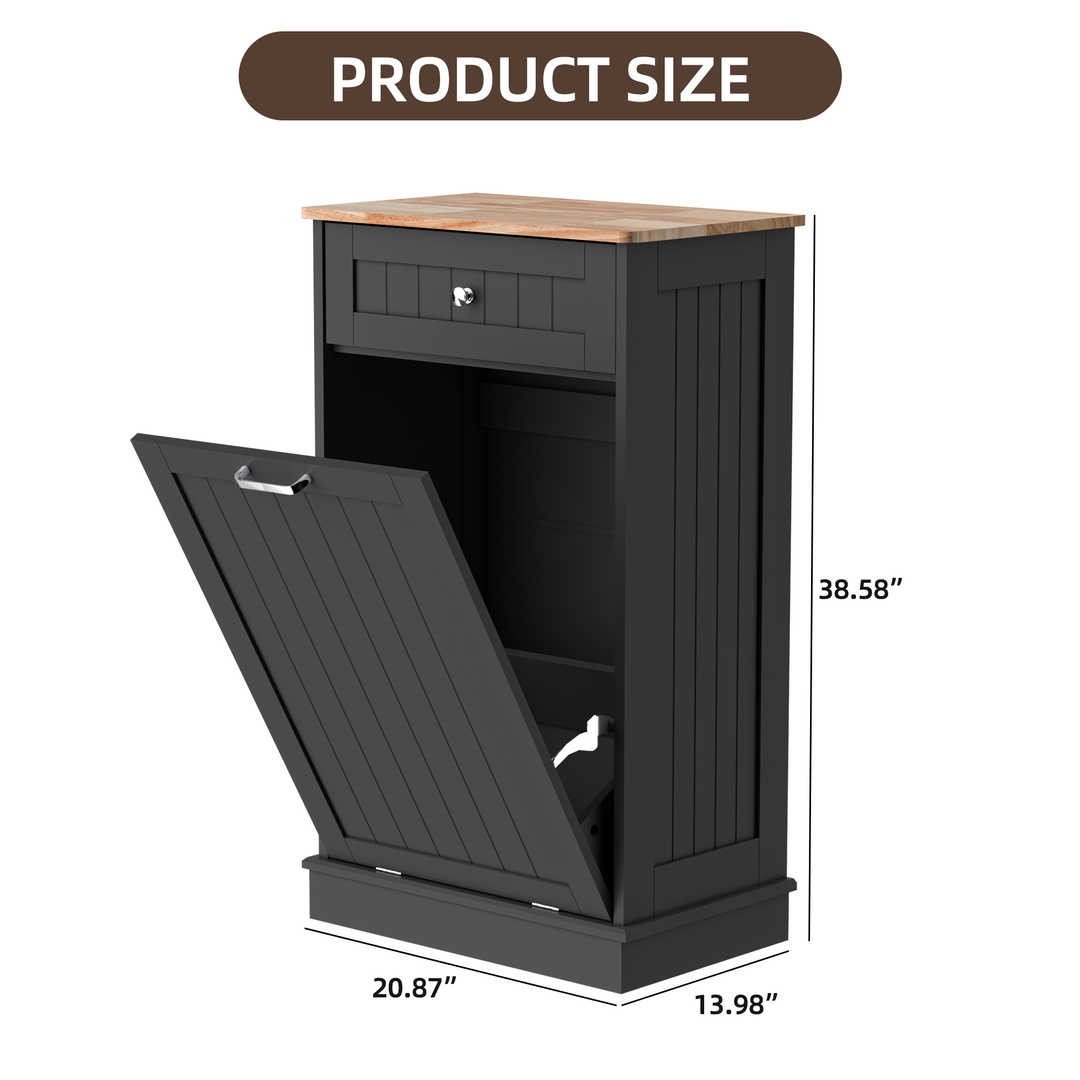 Single Tilt Out Trash Cabinet for 13 Gallon Waste Bin, Free Standing Kitchen Trash Can Cabinet with Drawers