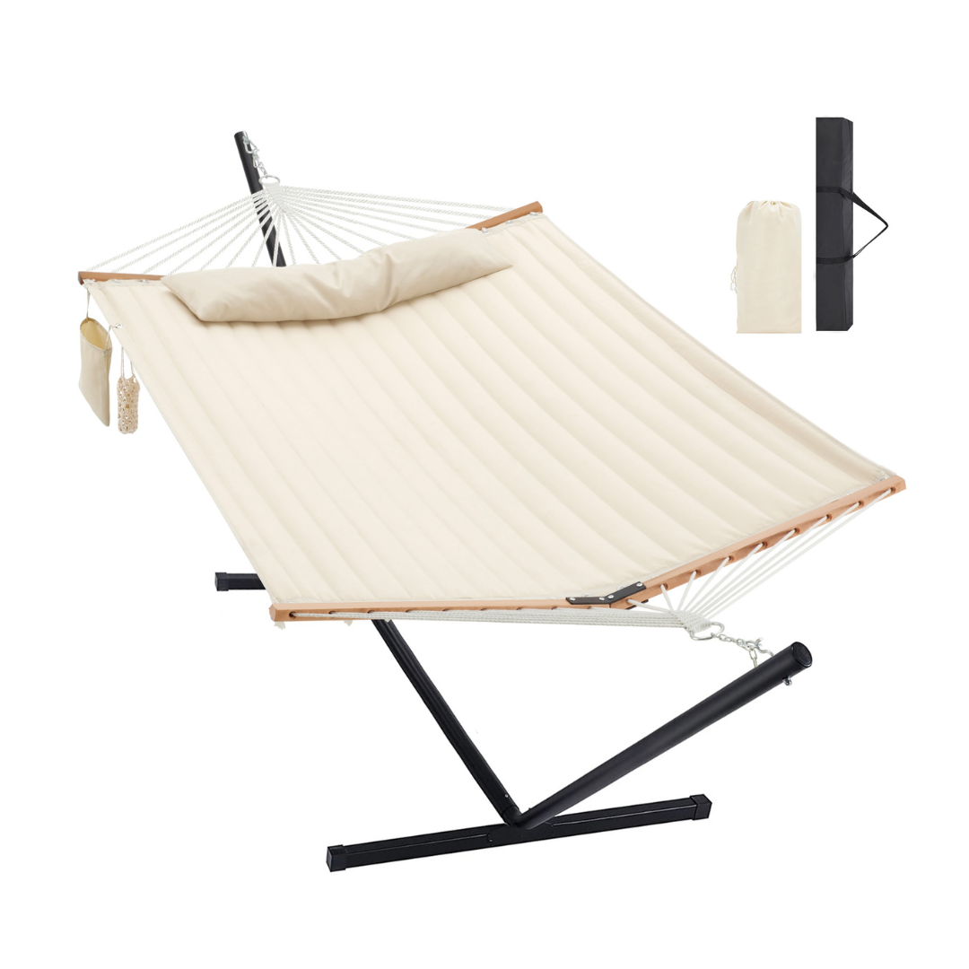 Outdoor Patio Hammock with Portable Steel Stand, Beige