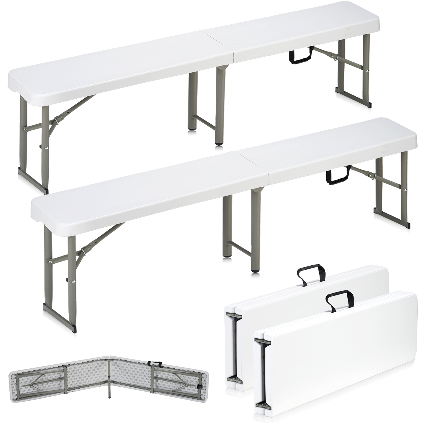 2 Pack 6ft Plastic Folding Bench with Carrying Handle
