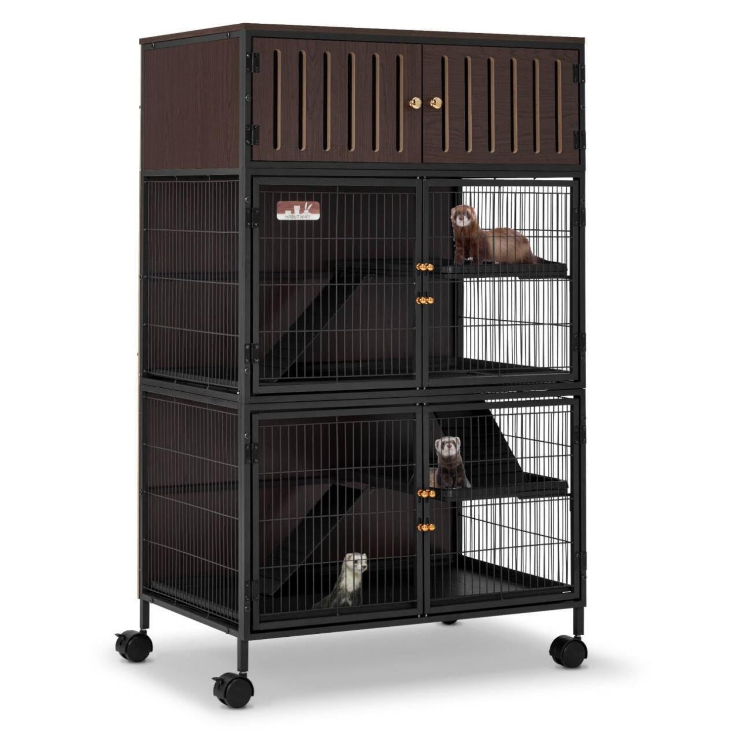 50"H Metal Large Ferret Cage with Removable Ramps, Double Door