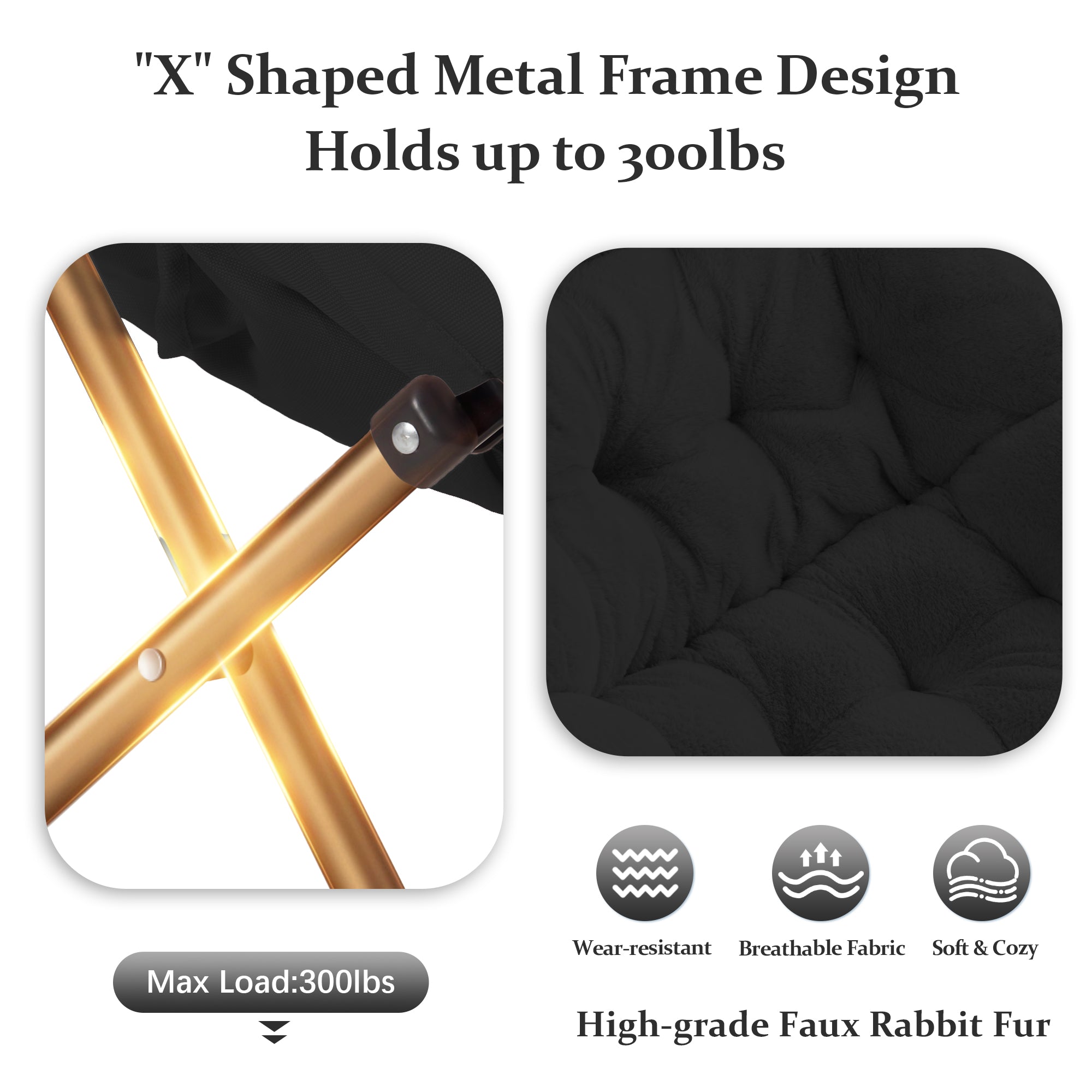 Comfy Saucer Chair, Foldable Living Room Chairs, Soft Faux Fur Lounge Chair for Bedroom, Reading Chairs for Adults,Teens, X-Large