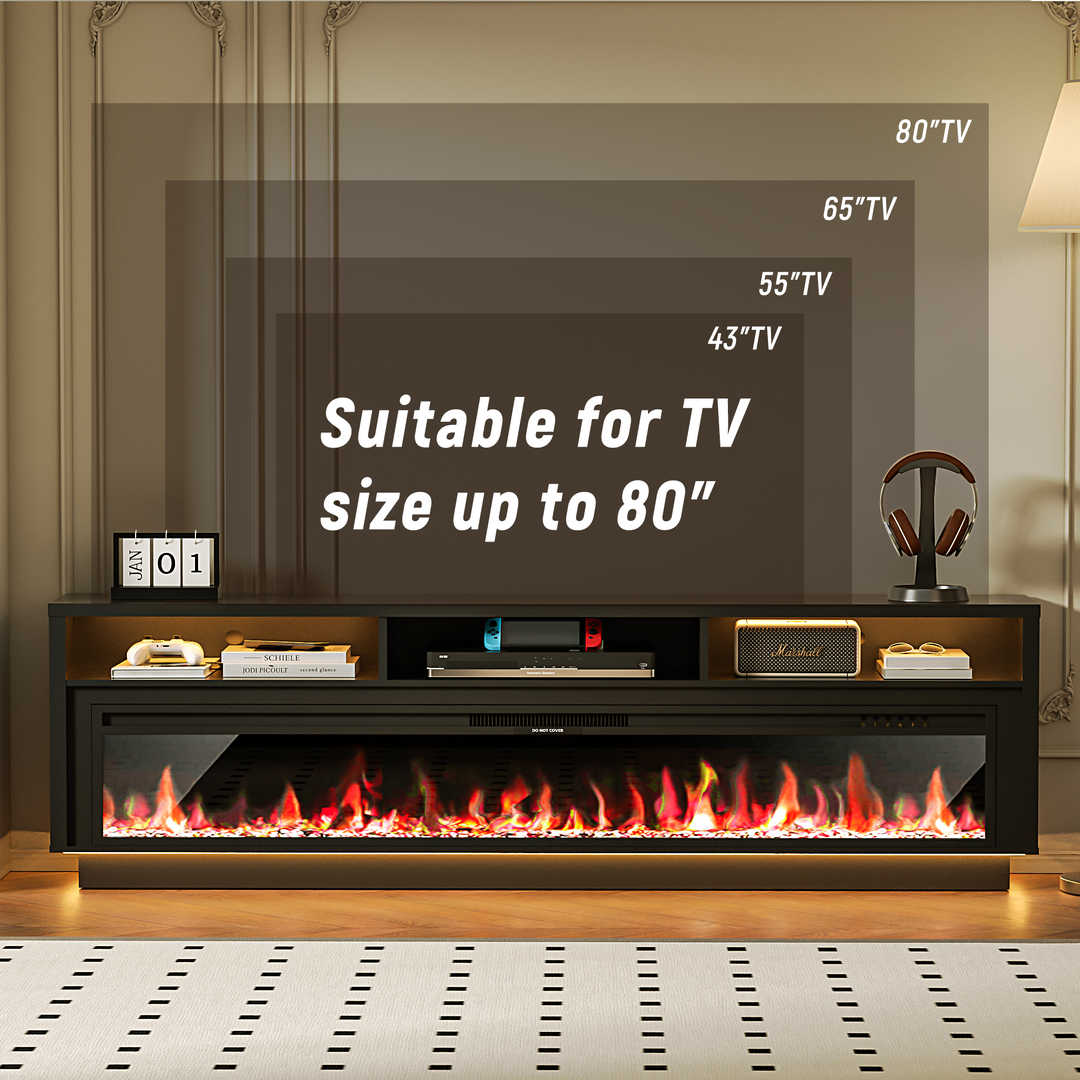 Fireplace TV Stand with LED Lights and Storage Cabinet