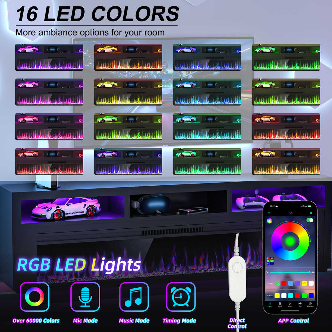 Fireplace TV Stand with LED Lights and Storage Cabinet