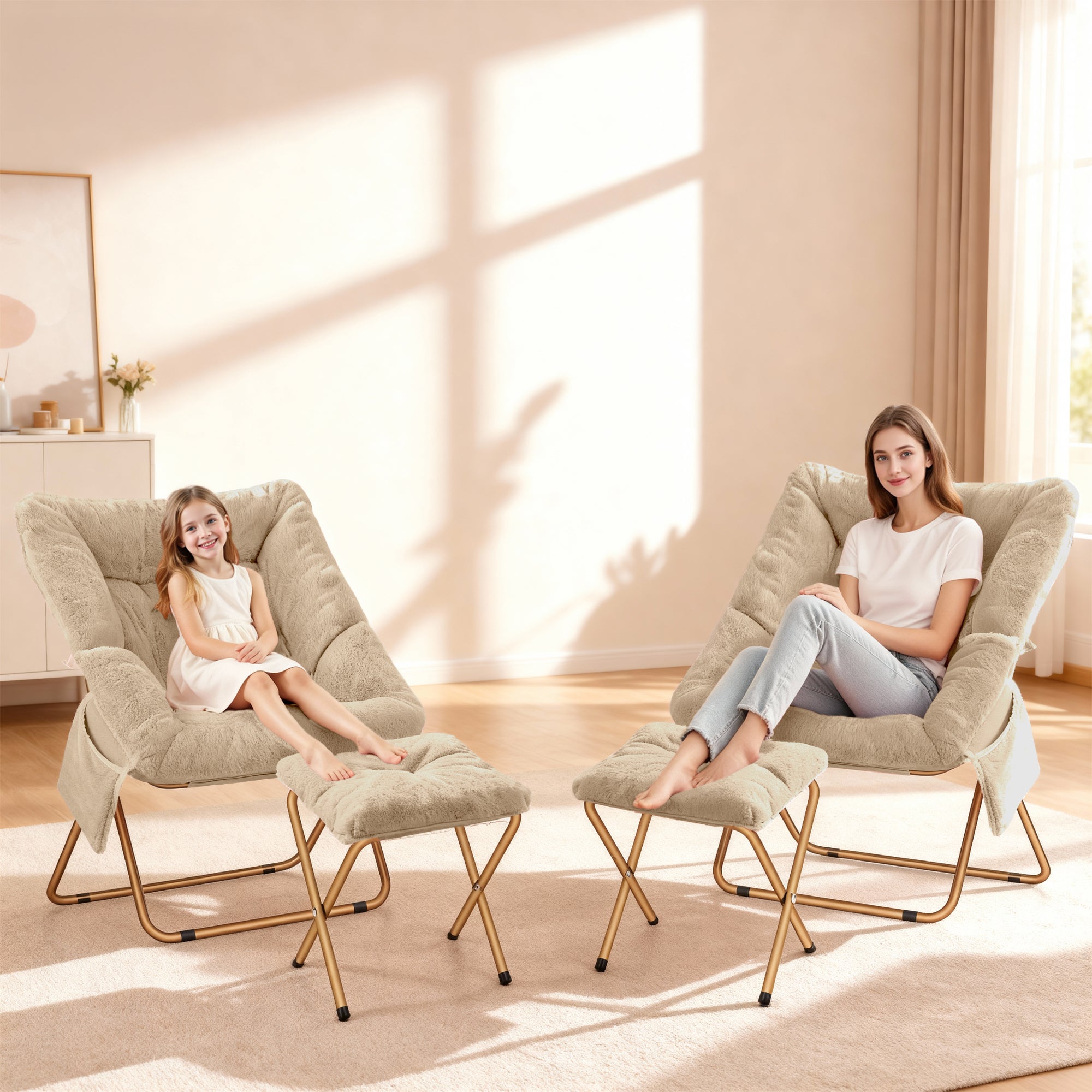 Comfy Saucer Chair, Foldable Living Room Chairs, Soft Faux Fur Lounge Chair for Bedroom, Reading Chairs for Adults,Teens, X-Large