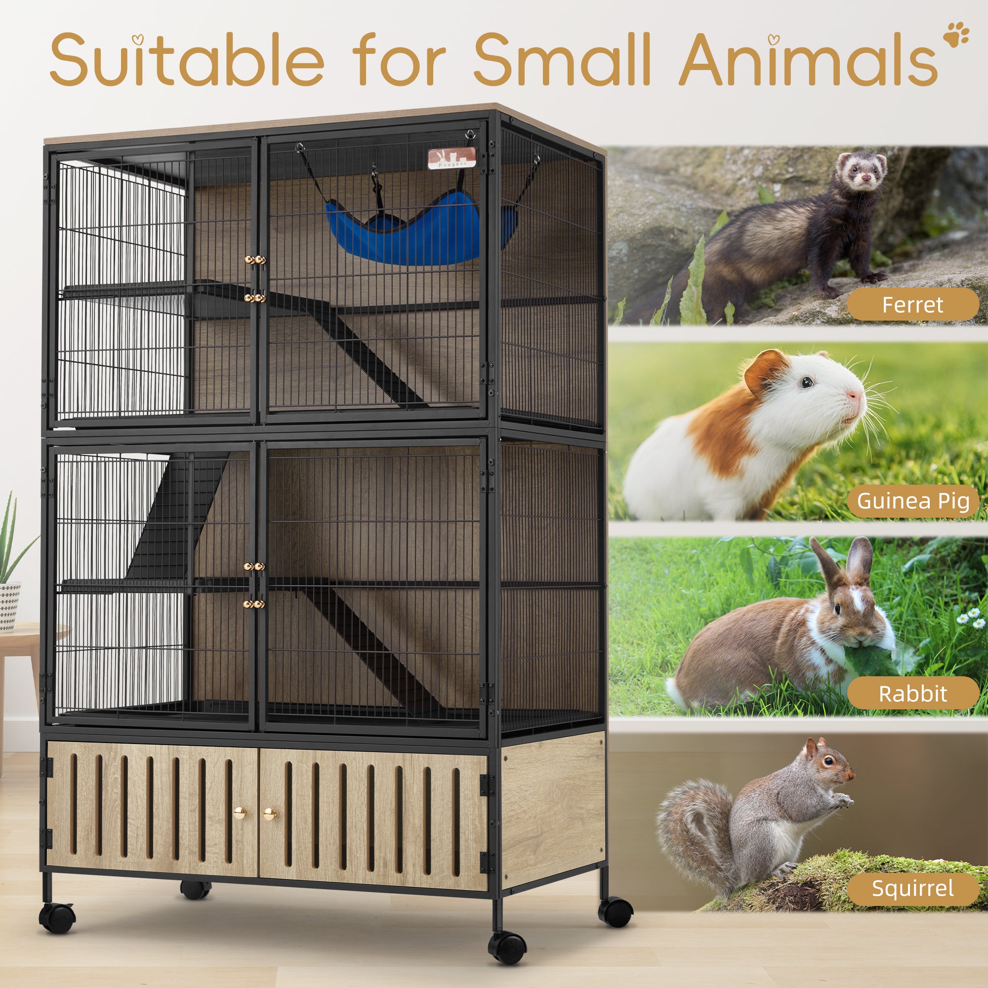60"H Metal Large Ferret Cage with Removable Ramps, Double Door