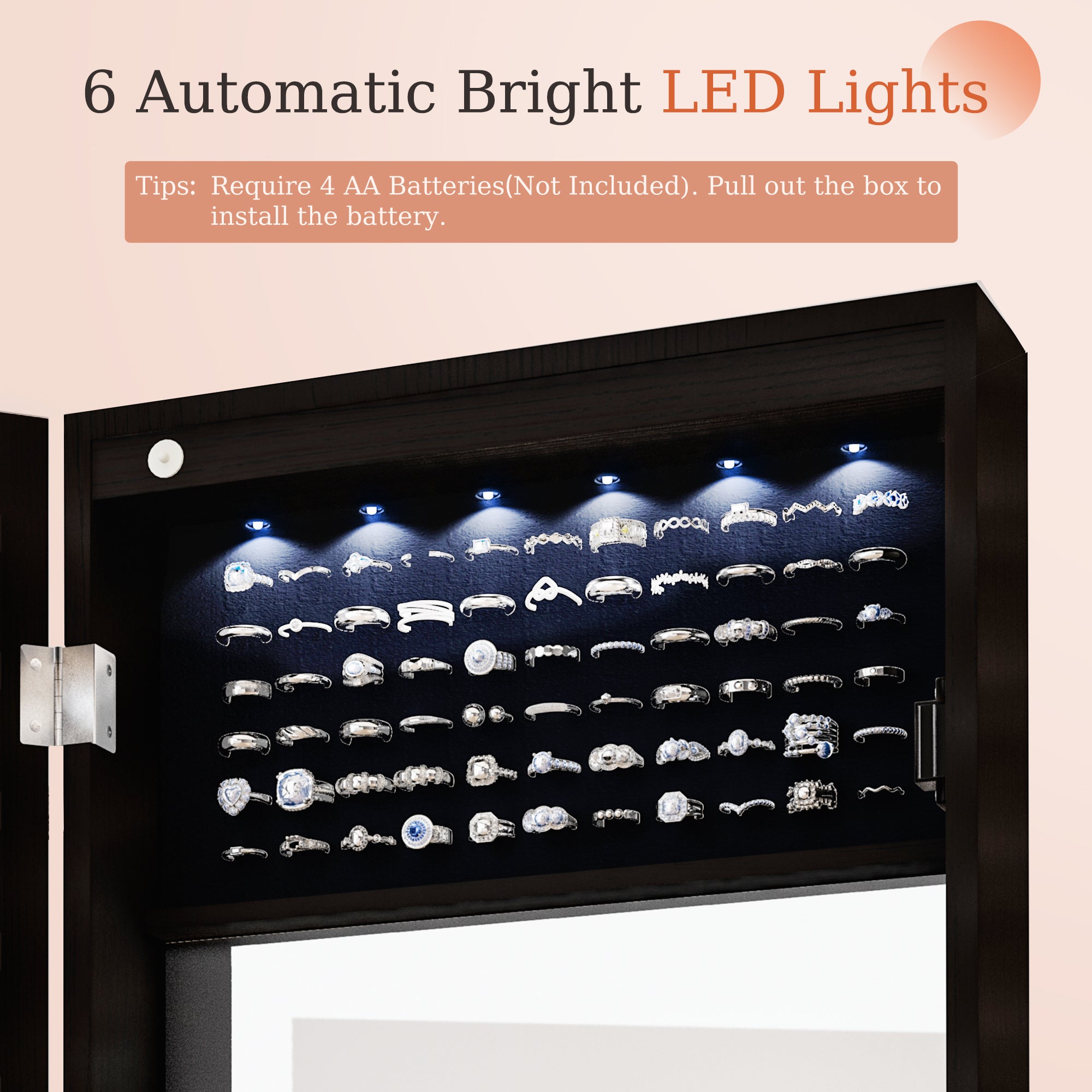 Mirror Jewelry Cabinet,Lockable Wall or Door Mounted Jewelry Armoire Organizer 14.4"x3.15"x 43.1"