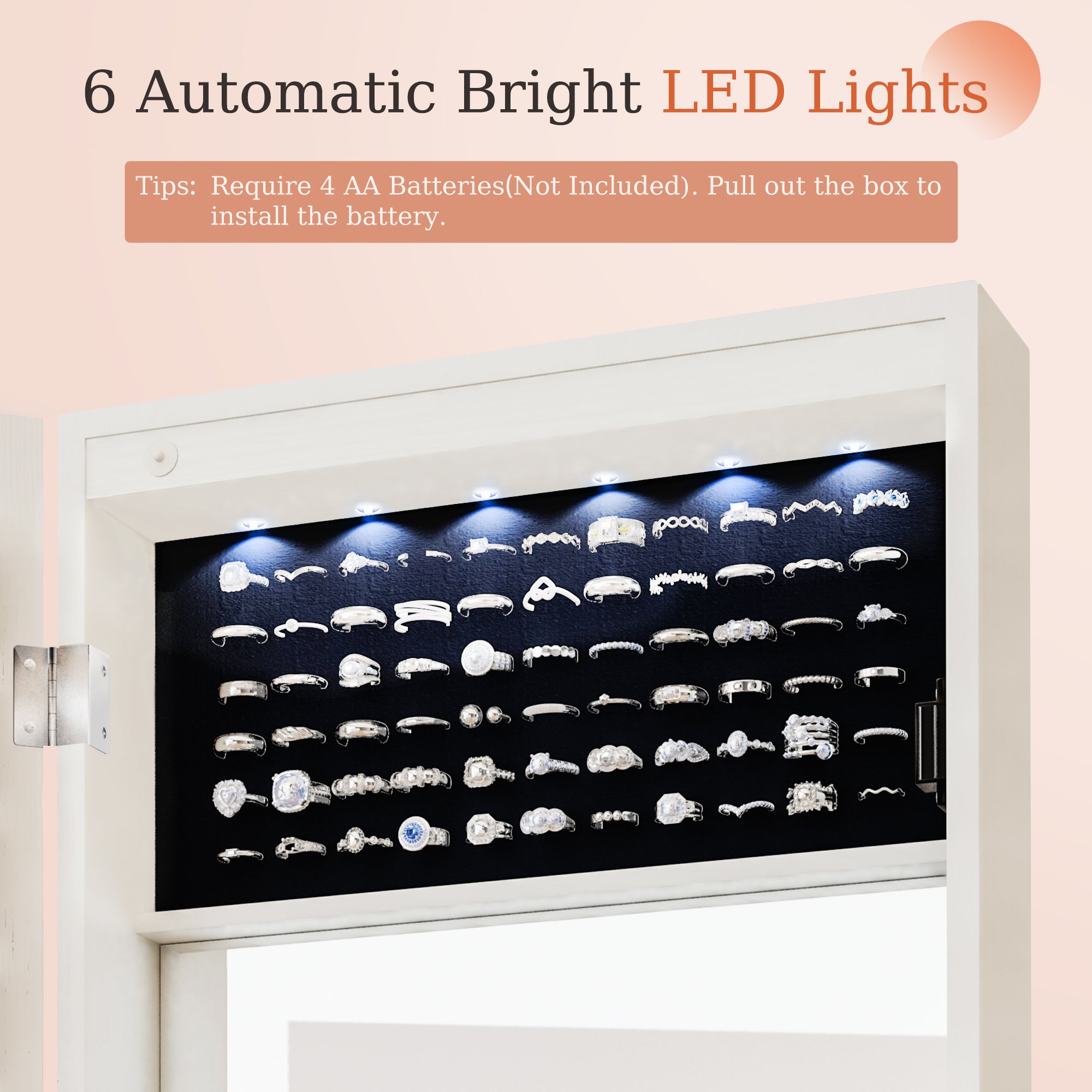 Mirror Jewelry Cabinet,Lockable Wall or Door Mounted Jewelry Armoire Organizer 14.4"x3.15"x 43.1"