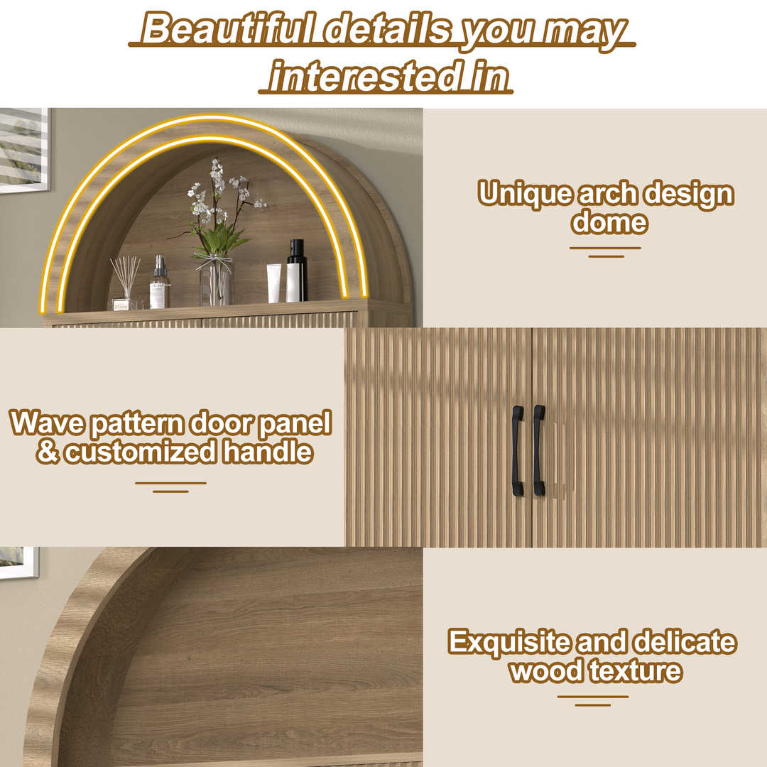 Over The Toilet Storage Cabinet with Wood Grain Doors and Arc Design