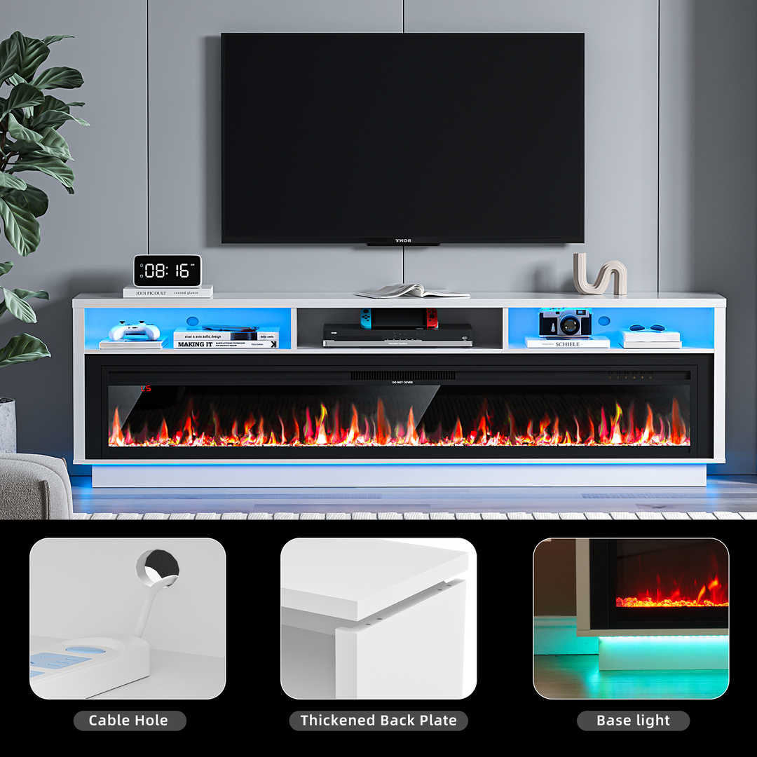 Fireplace TV Stand with LED Lights and Storage Cabinet