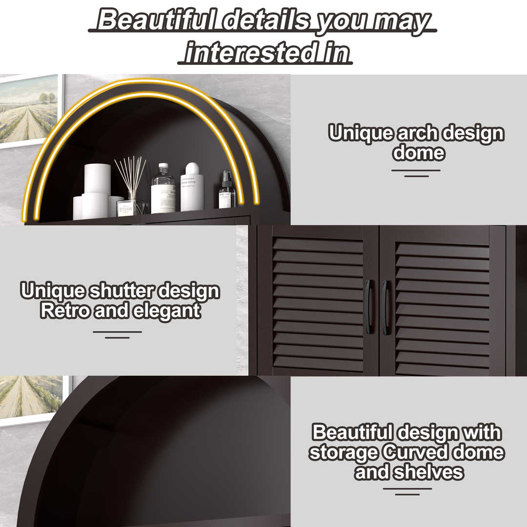 Over The Toilet Storage Cabinet with Wood Grain Doors and Arc Design