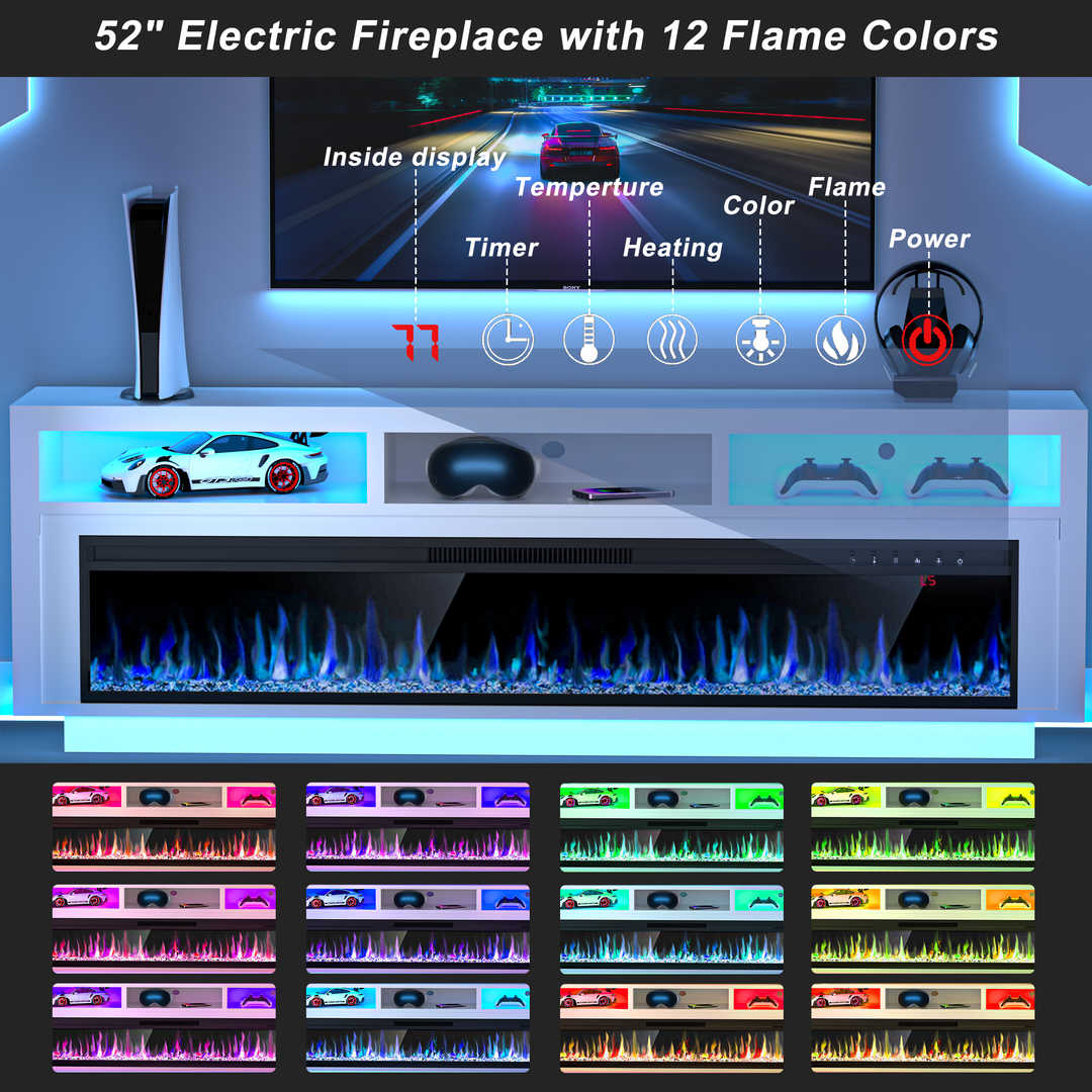 Fireplace TV Stand with LED Lights and Storage Cabinet