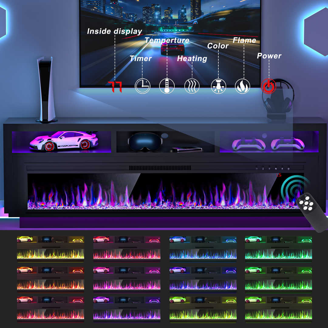 Fireplace TV Stand with LED Lights and Storage Cabinet