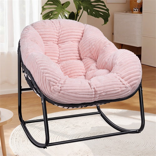 Oversized Indoor/Outdoor Egg Rocking Chair with Thick Corduroy Cushion, Straps & Modern Wicker Design