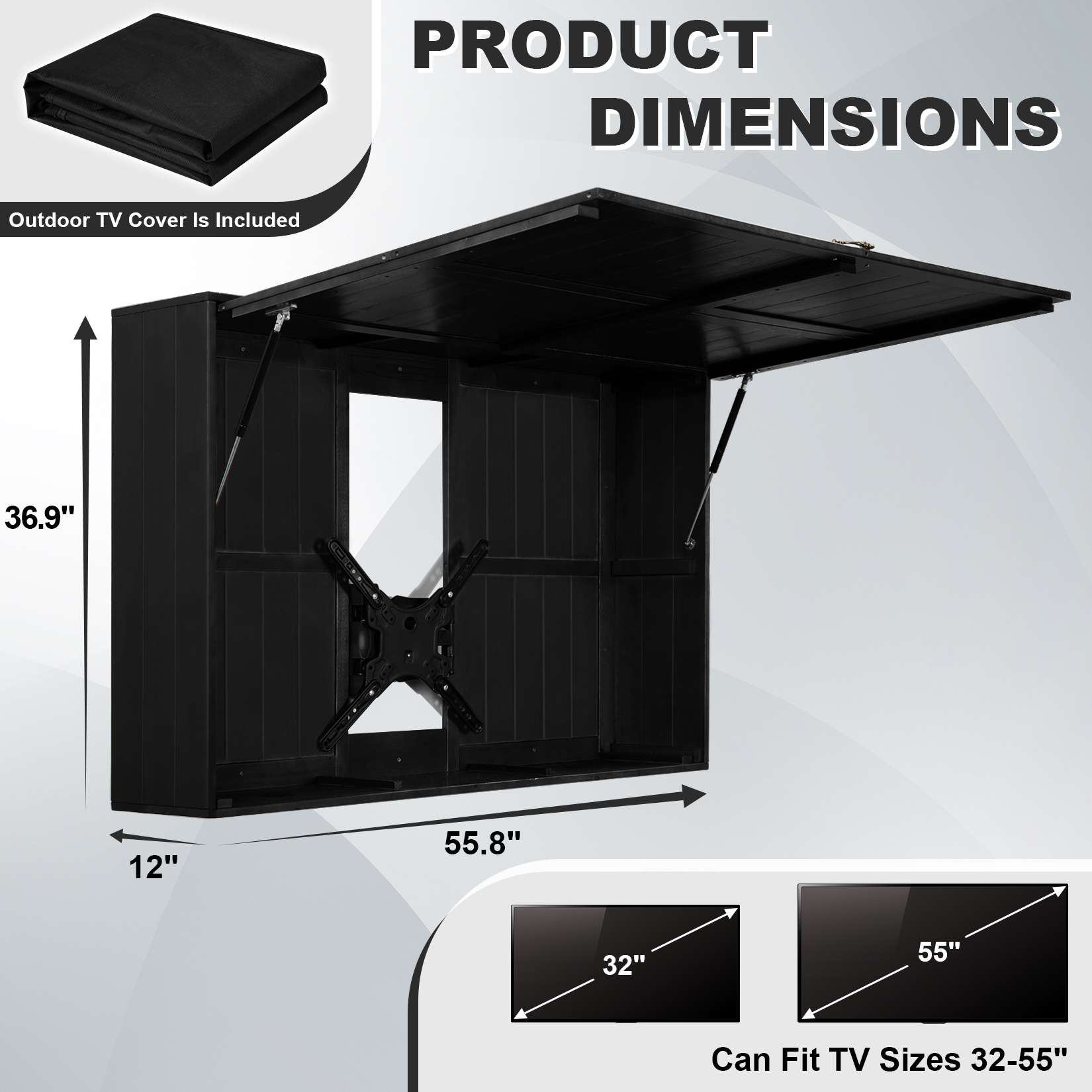 55-Inch Solid Wood Weatherproof Outdoor TV Enclosure