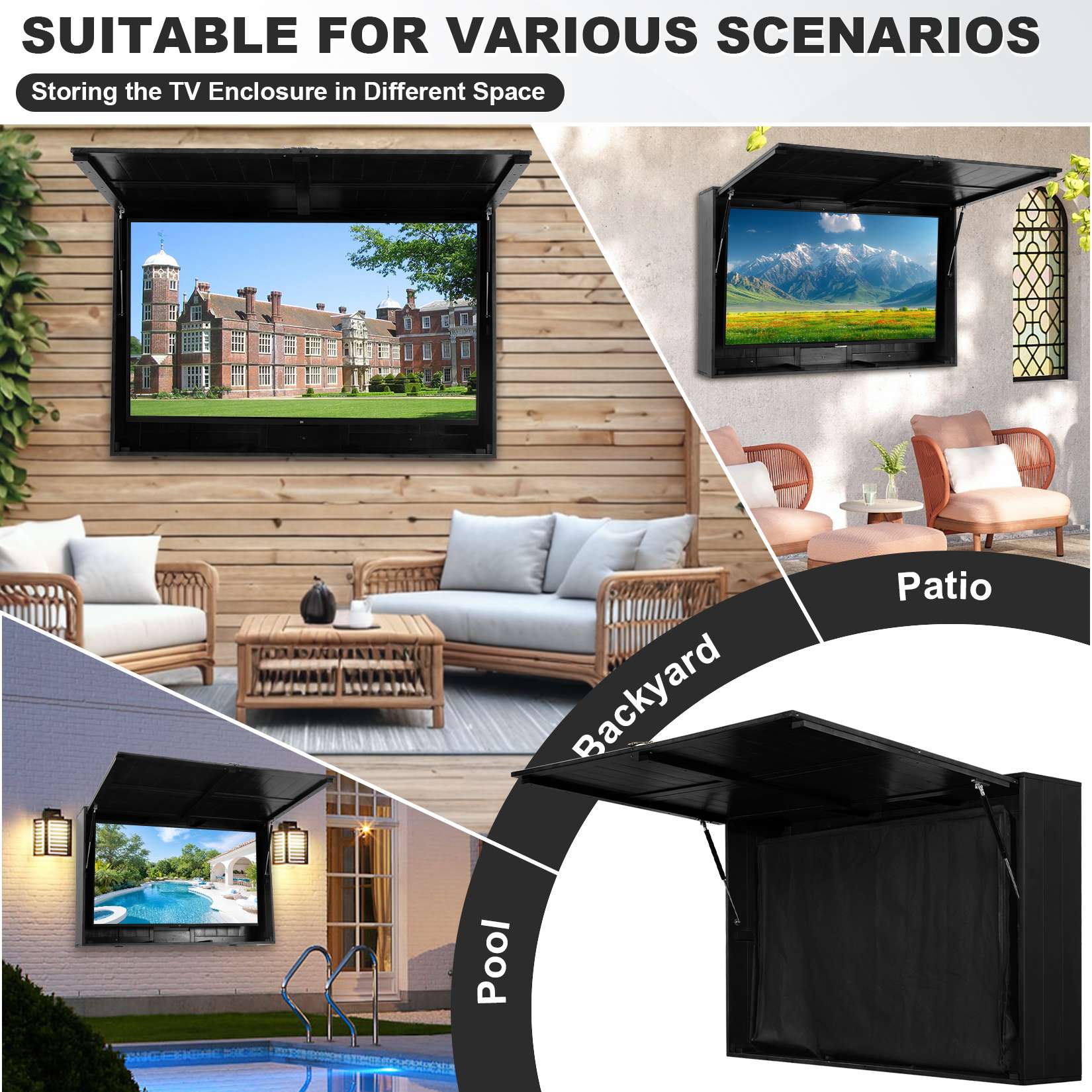 55-Inch Solid Wood Weatherproof Outdoor TV Enclosure
