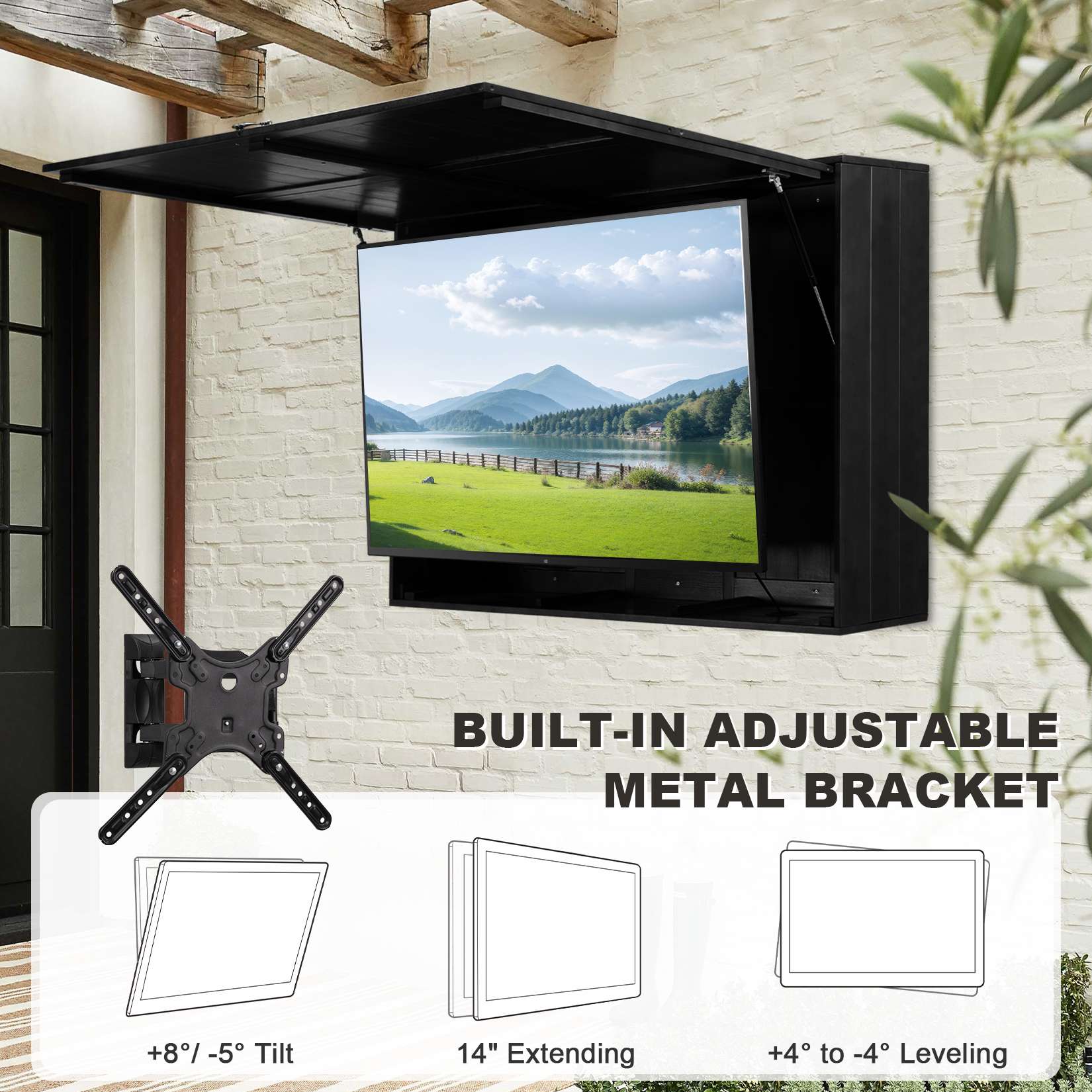 55-Inch Solid Wood Weatherproof Outdoor TV Enclosure