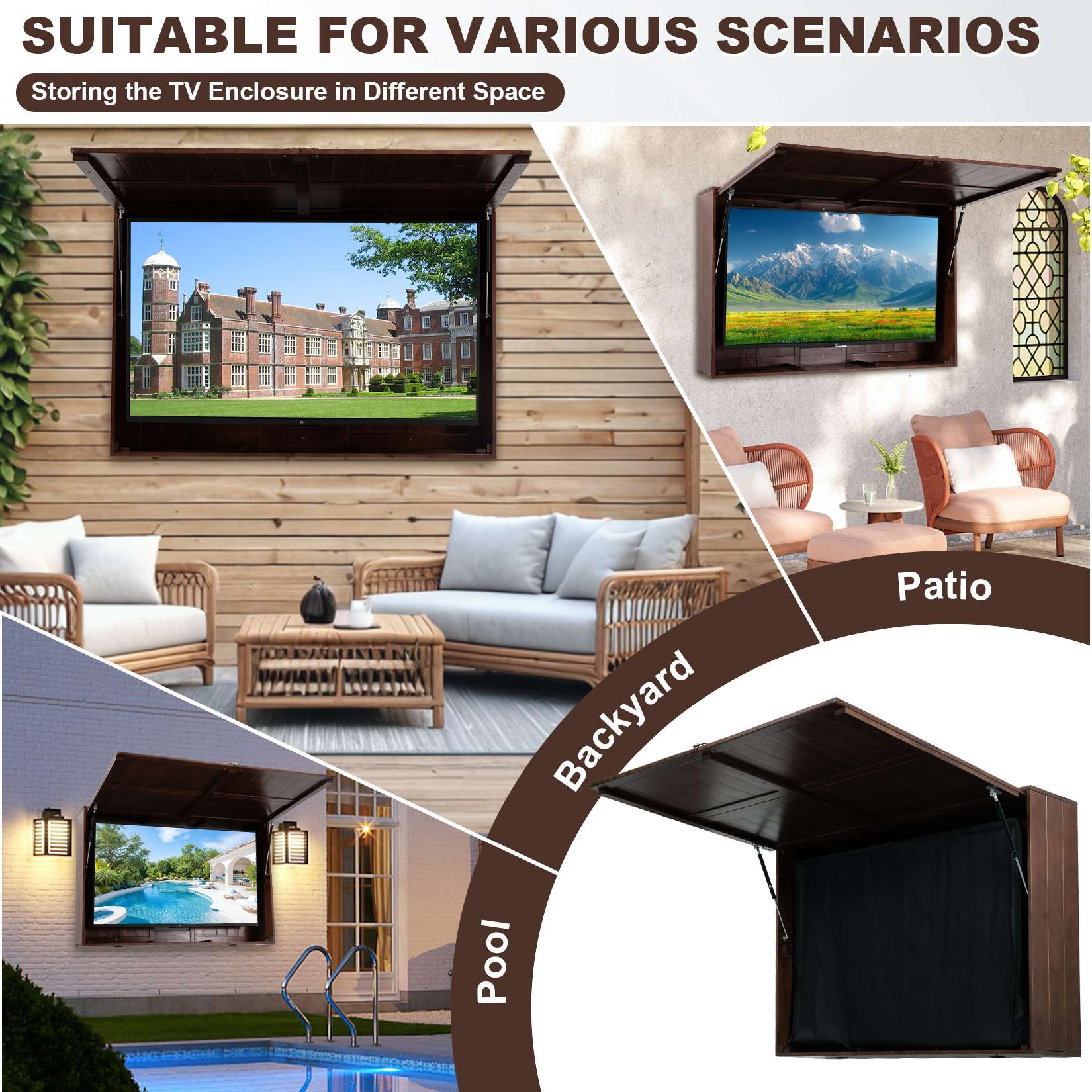 55-Inch Solid Wood Weatherproof Outdoor TV Enclosure