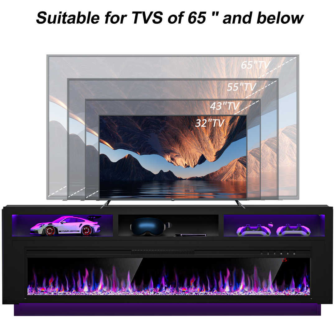 Fireplace TV Stand with LED Lights and Storage Cabinet