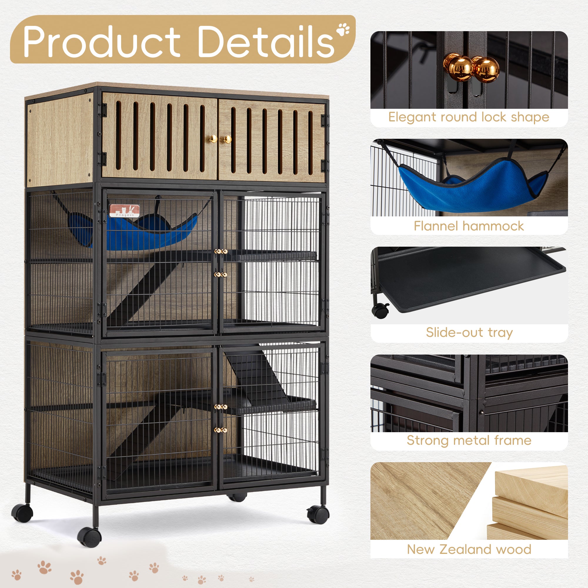 60"H Metal Large Ferret Cage with Removable Ramps, Double Door