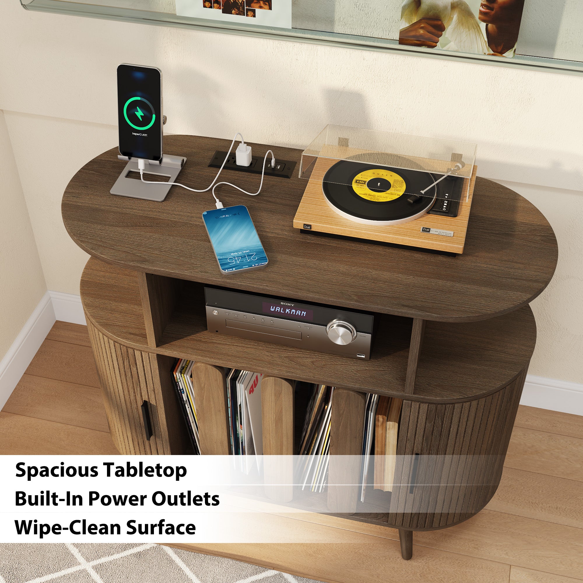 Record Player Stand with Vinyl Storage, Record Player Table