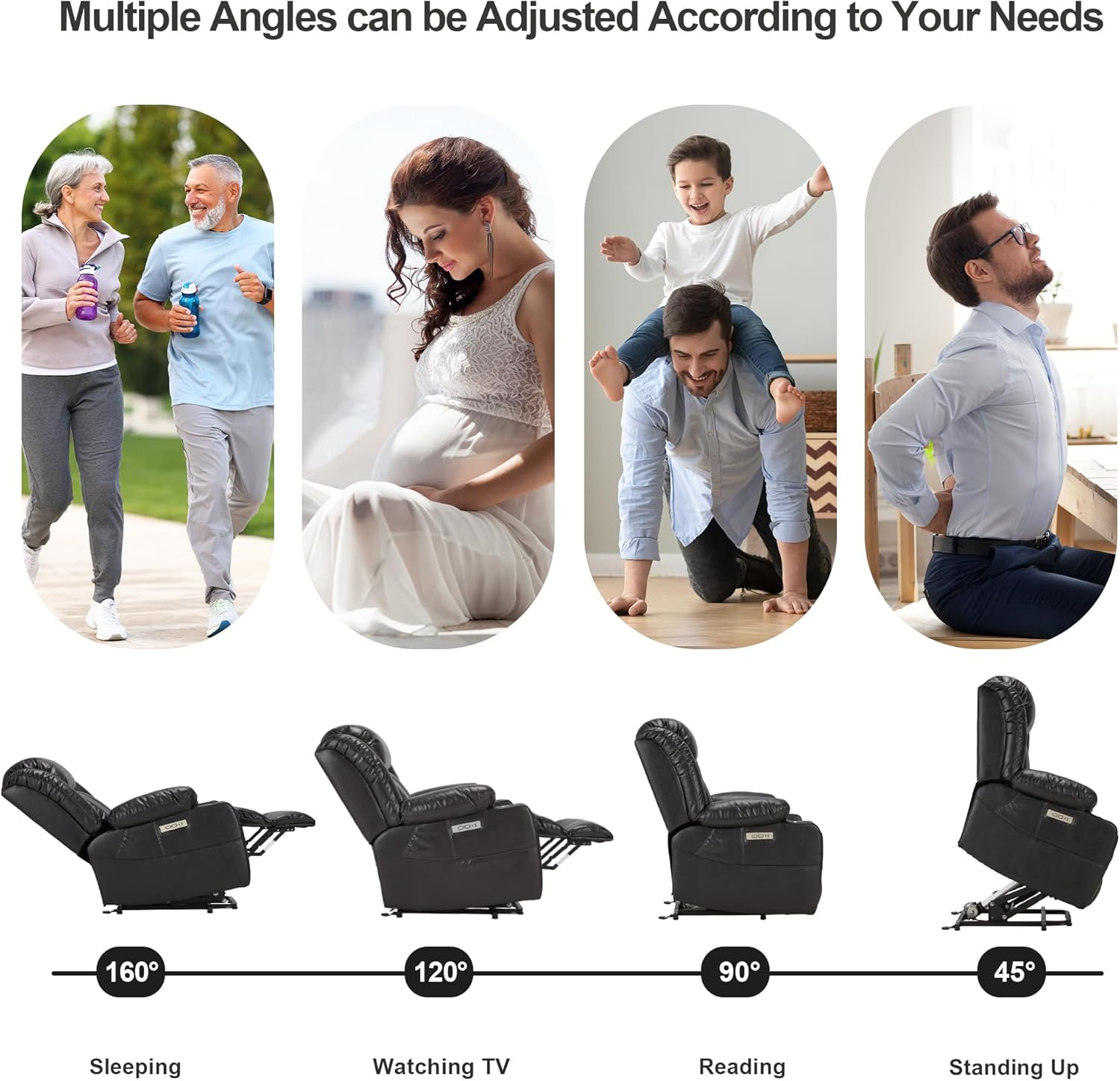 Power Lift Recliner Leather Chair Sofa with Massage & Heat, Lazy Boy Chair with Cup Holders, USB & Type-C Ports, Remote Control