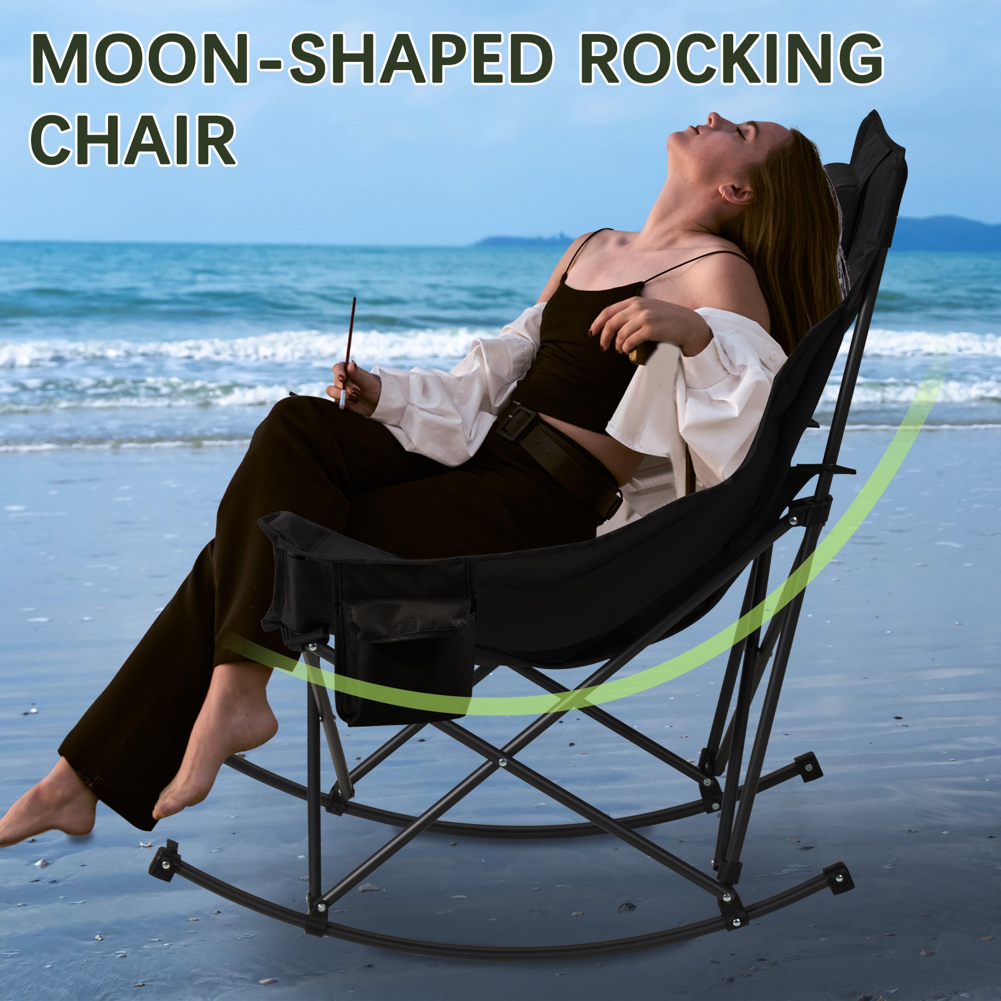 Oversized Rocking Camping Chair with Headrest & Cup Holder - 400lbs Capacity, 600D Oxford Fabric
