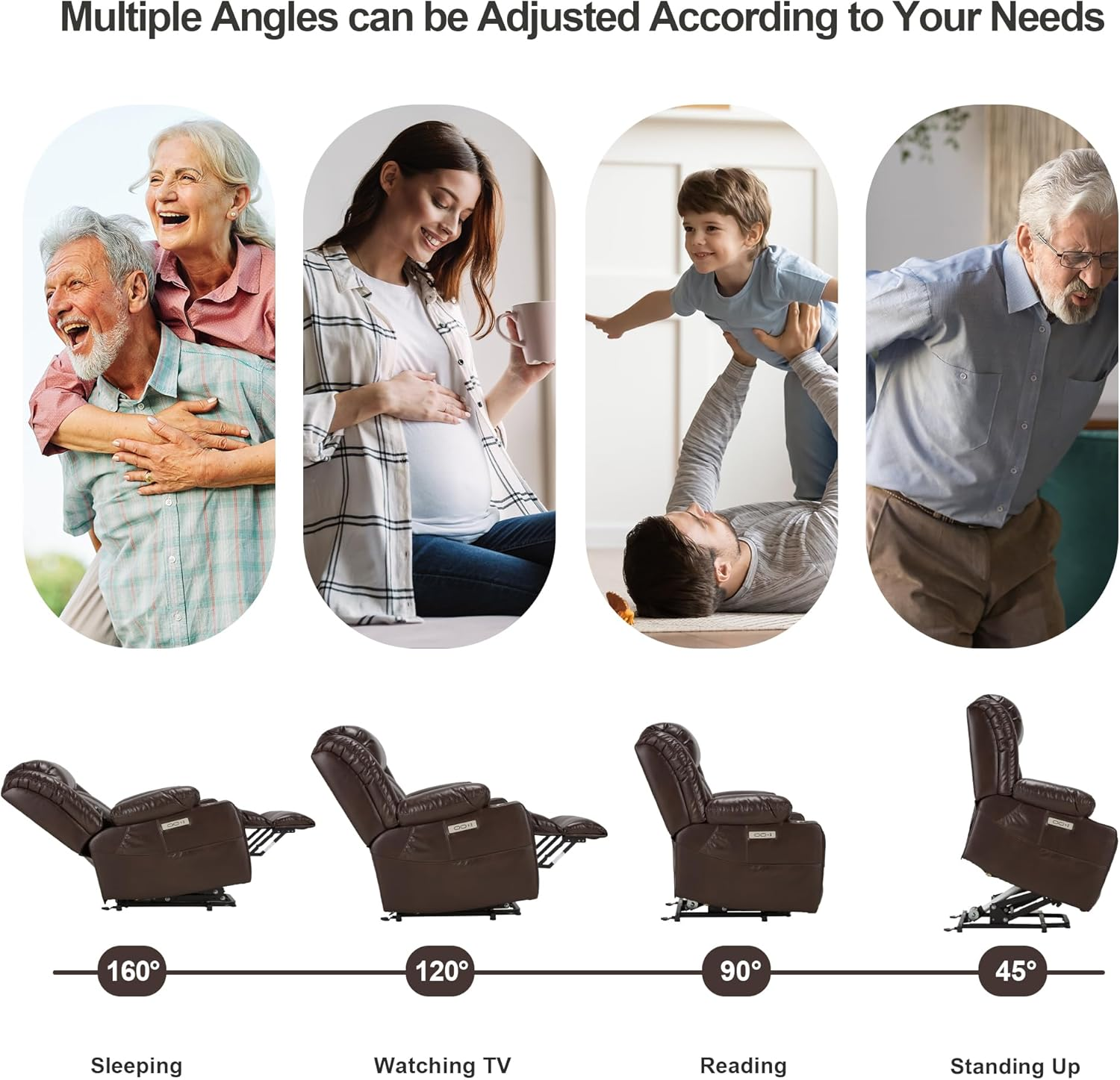 Power Lift Recliner Leather Chair Sofa with Massage & Heat, Lazy Boy Chair with Cup Holders, USB & Type-C Ports, Remote Control