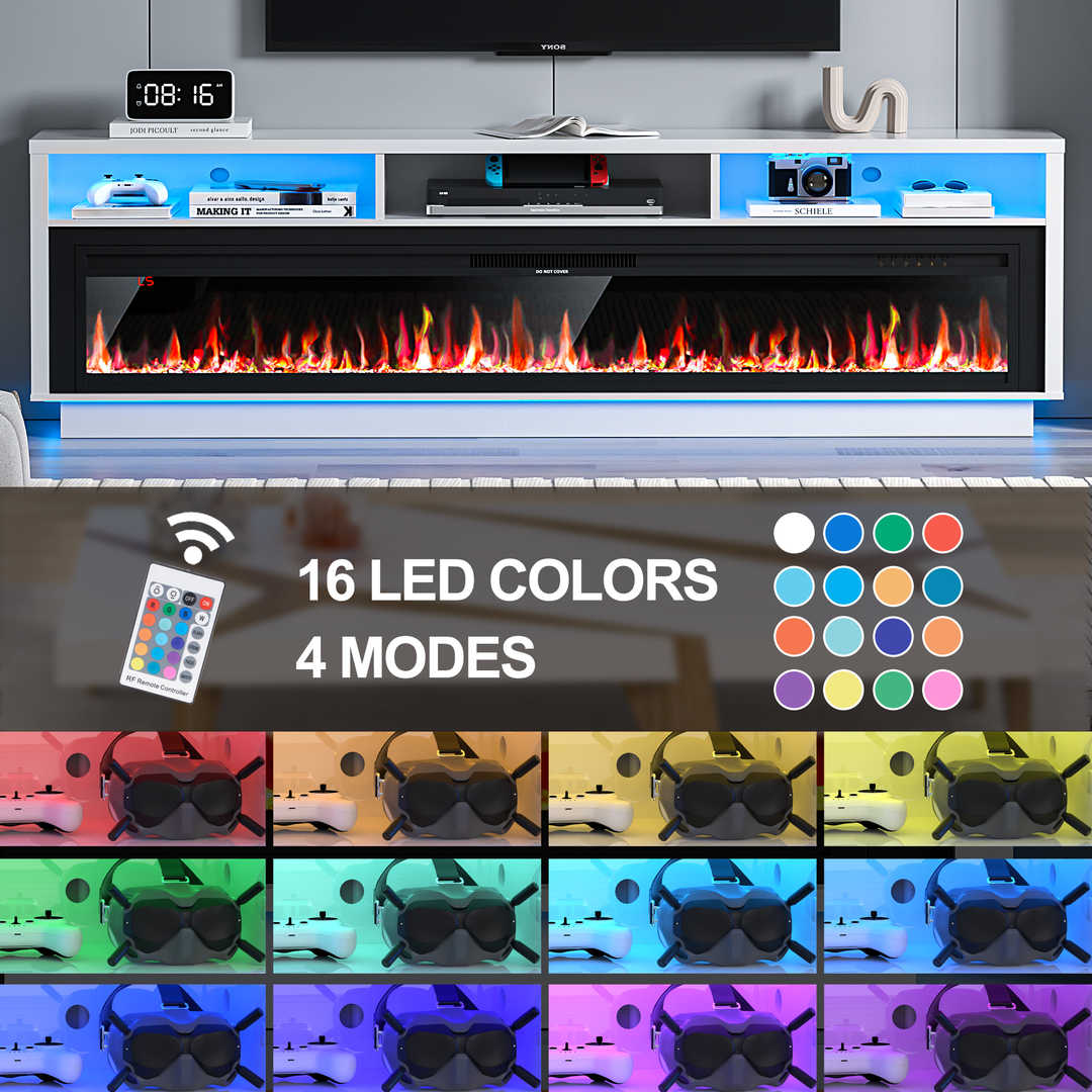 Fireplace TV Stand with LED Lights and Storage Cabinet