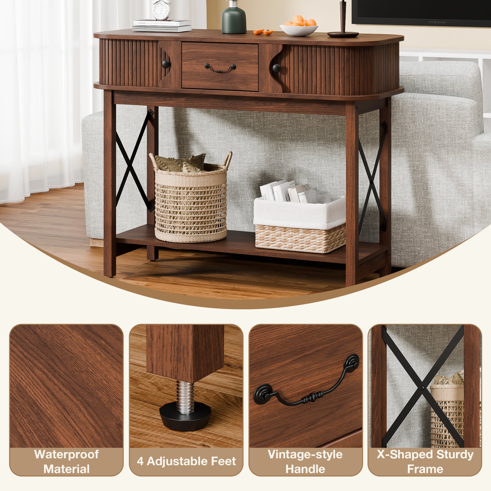 39.3" Console Table, Sofa Tables with Open Storage Shelf