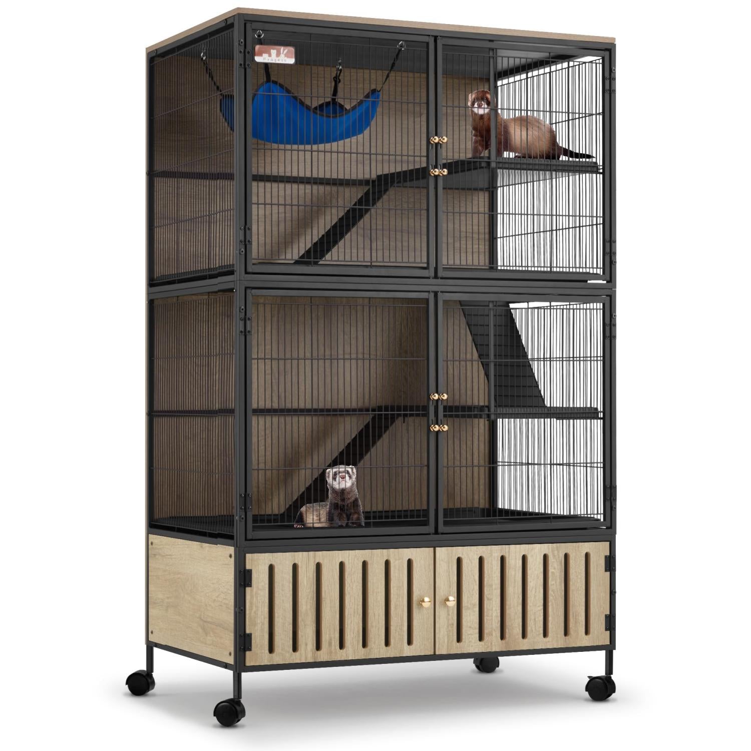 60"H Metal Large Ferret Cage with Removable Ramps, Double Door