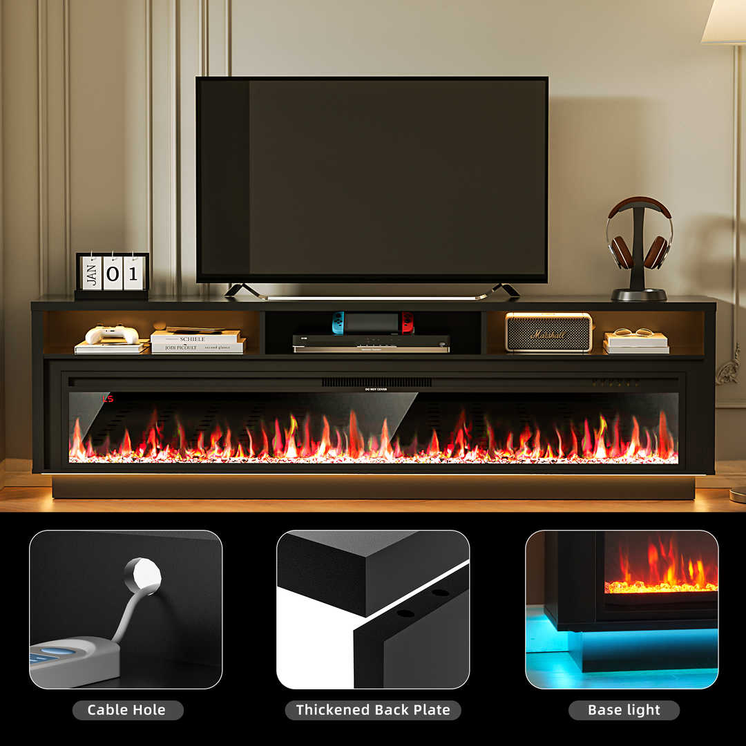 Fireplace TV Stand with LED Lights and Storage Cabinet